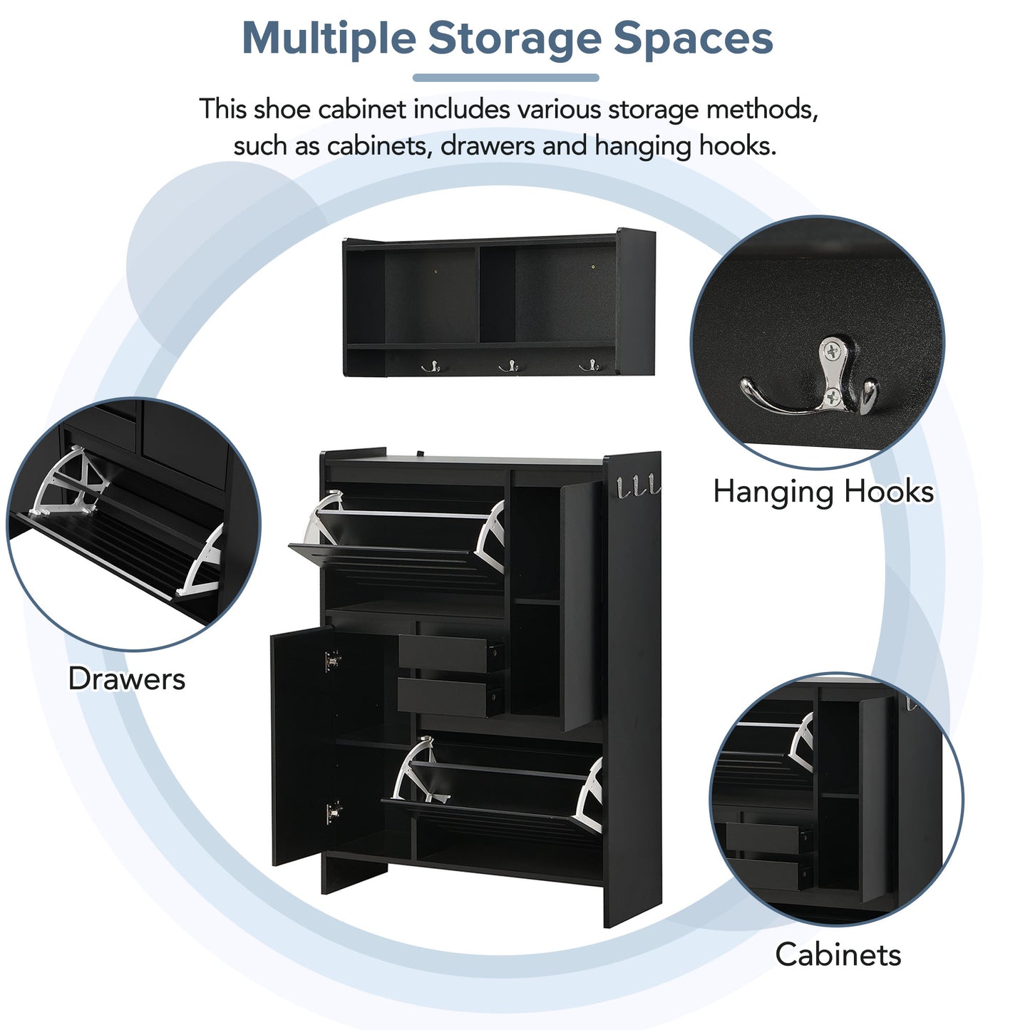 Melysen Multi-Functional Shoe Cabinet with Wall Cabinet, Space-saving Design Foyer Cabinet with 2 Flip Drawers, Versatile Side Cabinet for Hallway, Black