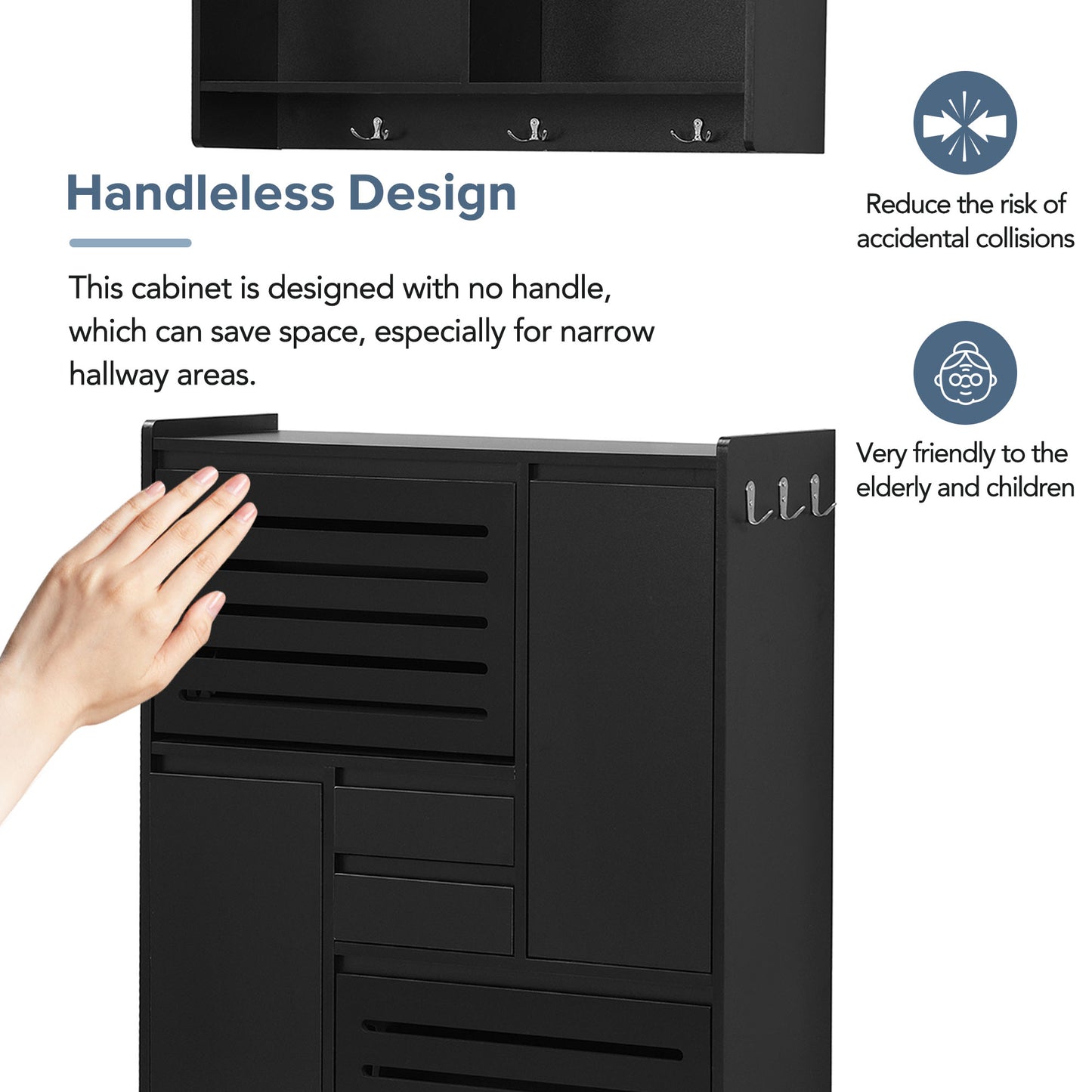 Melysen Multi-Functional Shoe Cabinet with Wall Cabinet, Space-saving Design Foyer Cabinet with 2 Flip Drawers, Versatile Side Cabinet for Hallway, Black