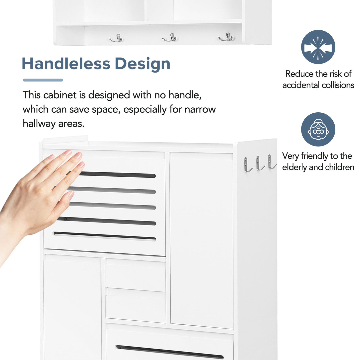 Melysen Multi-Functional Shoe Cabinet with Wall Cabinet, Space-saving Design Foyer Cabinet with 2 Flip Drawers, Versatile Side Cabinet for Hallway, White