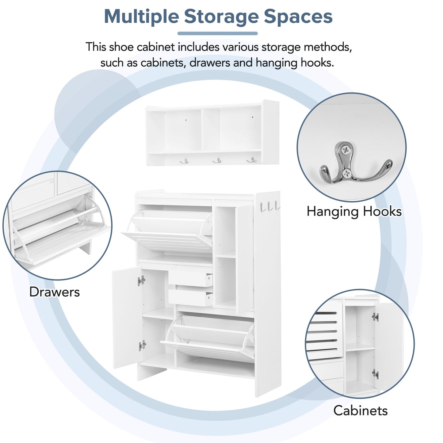 Melysen Multi-Functional Shoe Cabinet with Wall Cabinet, Space-saving Design Foyer Cabinet with 2 Flip Drawers, Versatile Side Cabinet for Hallway, White