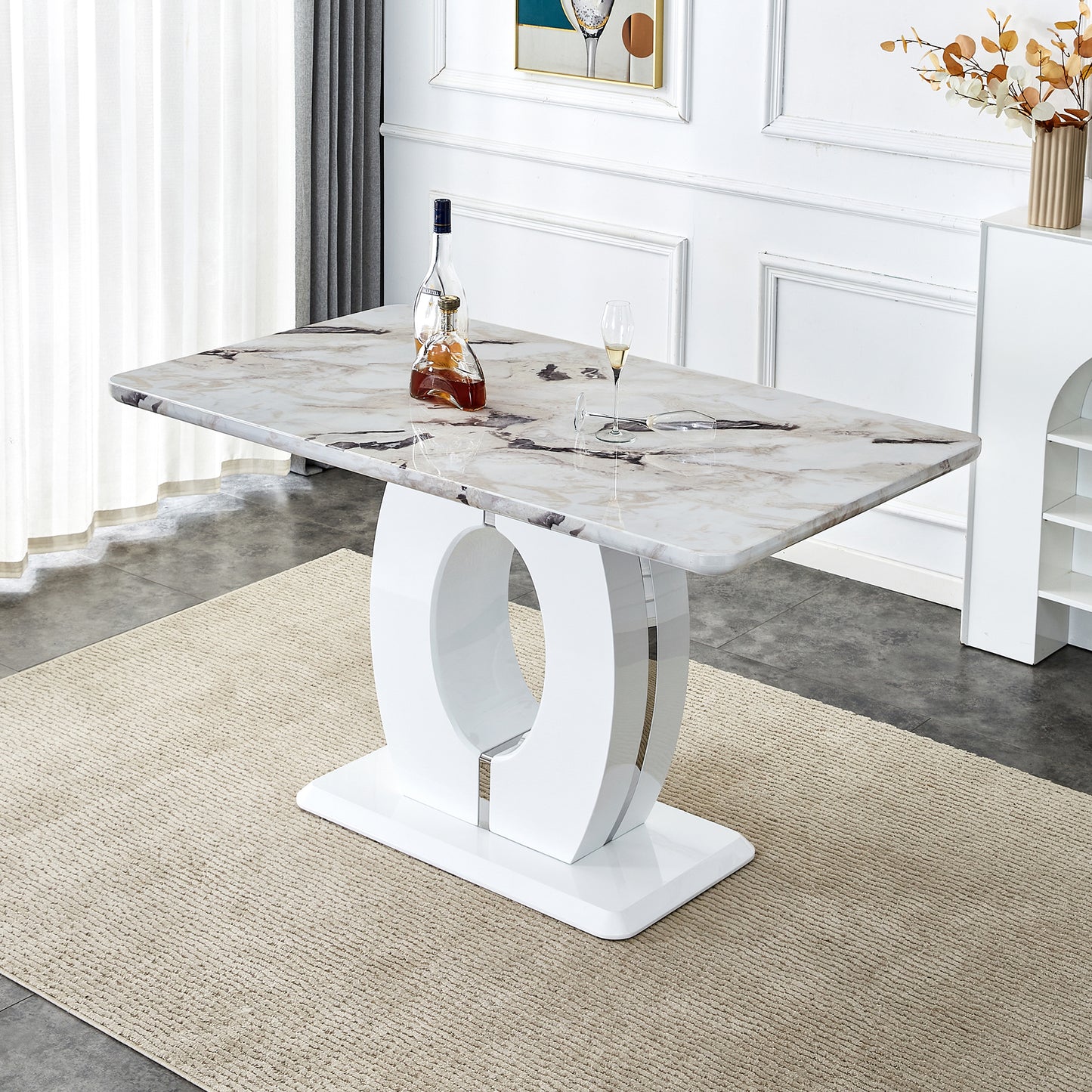 Melysen Modern Minimalist White Marble Patterned Dining Table, Bar Table. A Rectangular office Desk. Game Table. Table. Used In Restaurants, Living Rooms, Terraces, Kitchens 63"*37"* 36.2"