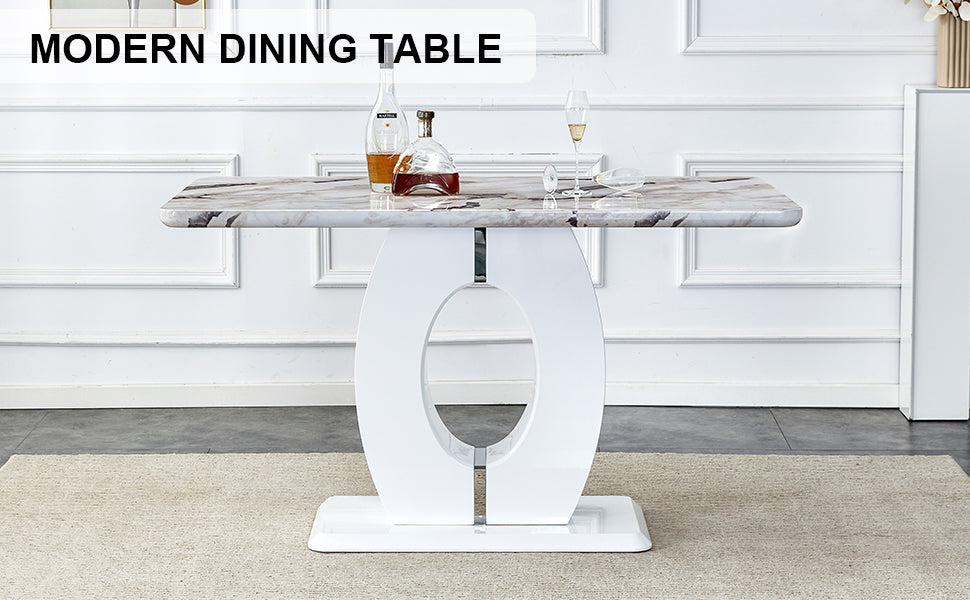 Melysen Modern Minimalist White Marble Patterned Dining Table, Bar Table. A Rectangular office Desk. Game Table. Table. Used In Restaurants, Living Rooms, Terraces, Kitchens 63"*37"* 36.2"