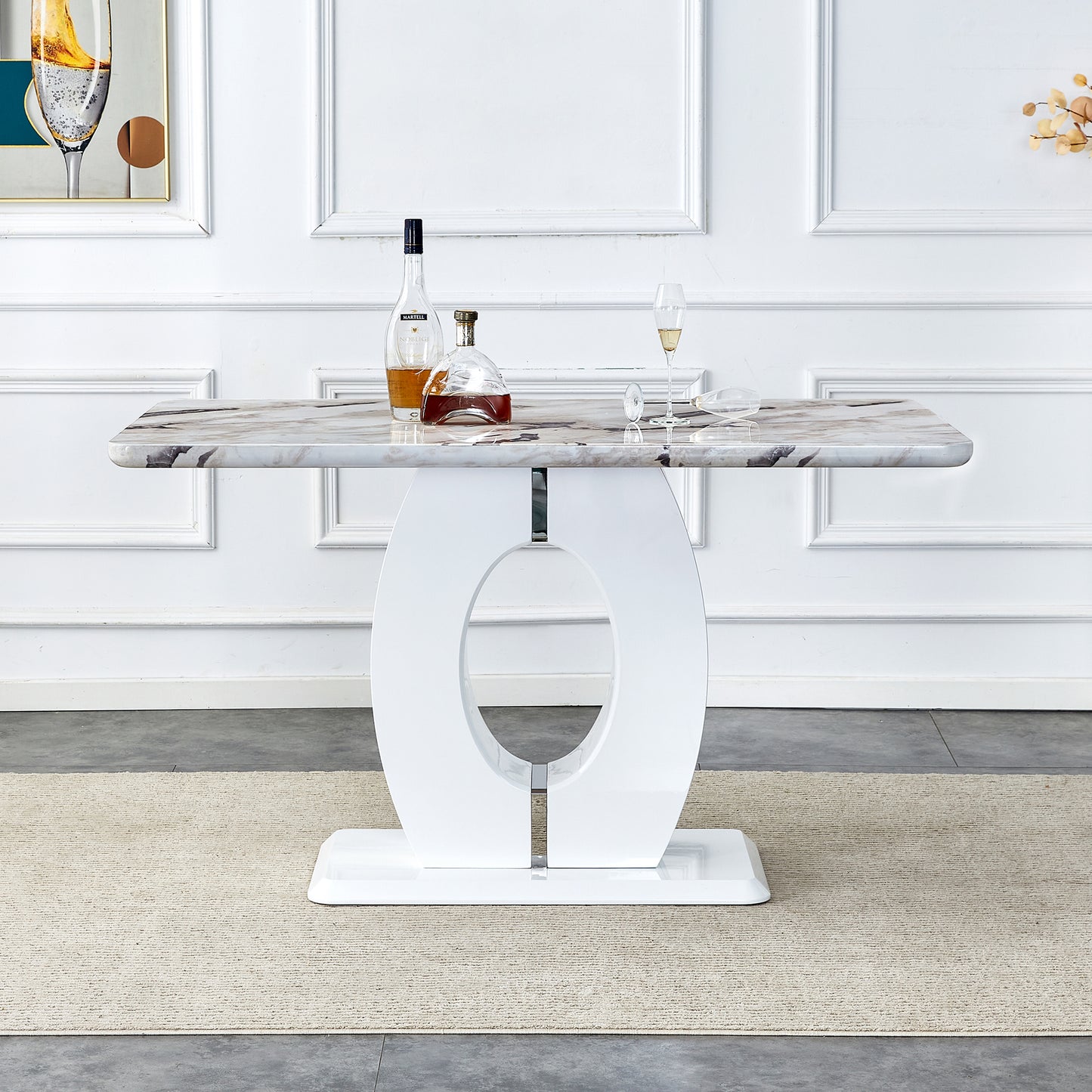 Melysen Modern Minimalist White Marble Patterned Dining Table, Bar Table. A Rectangular office Desk. Game Table. Table. Used In Restaurants, Living Rooms, Terraces, Kitchens 63"*37"* 36.2"