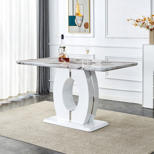 Melysen Modern Minimalist White Marble Patterned Dining Table, Bar Table. A Rectangular office Desk. Game Table. Table. Used In Restaurants, Living Rooms, Terraces, Kitchens 63"*37"* 36.2"