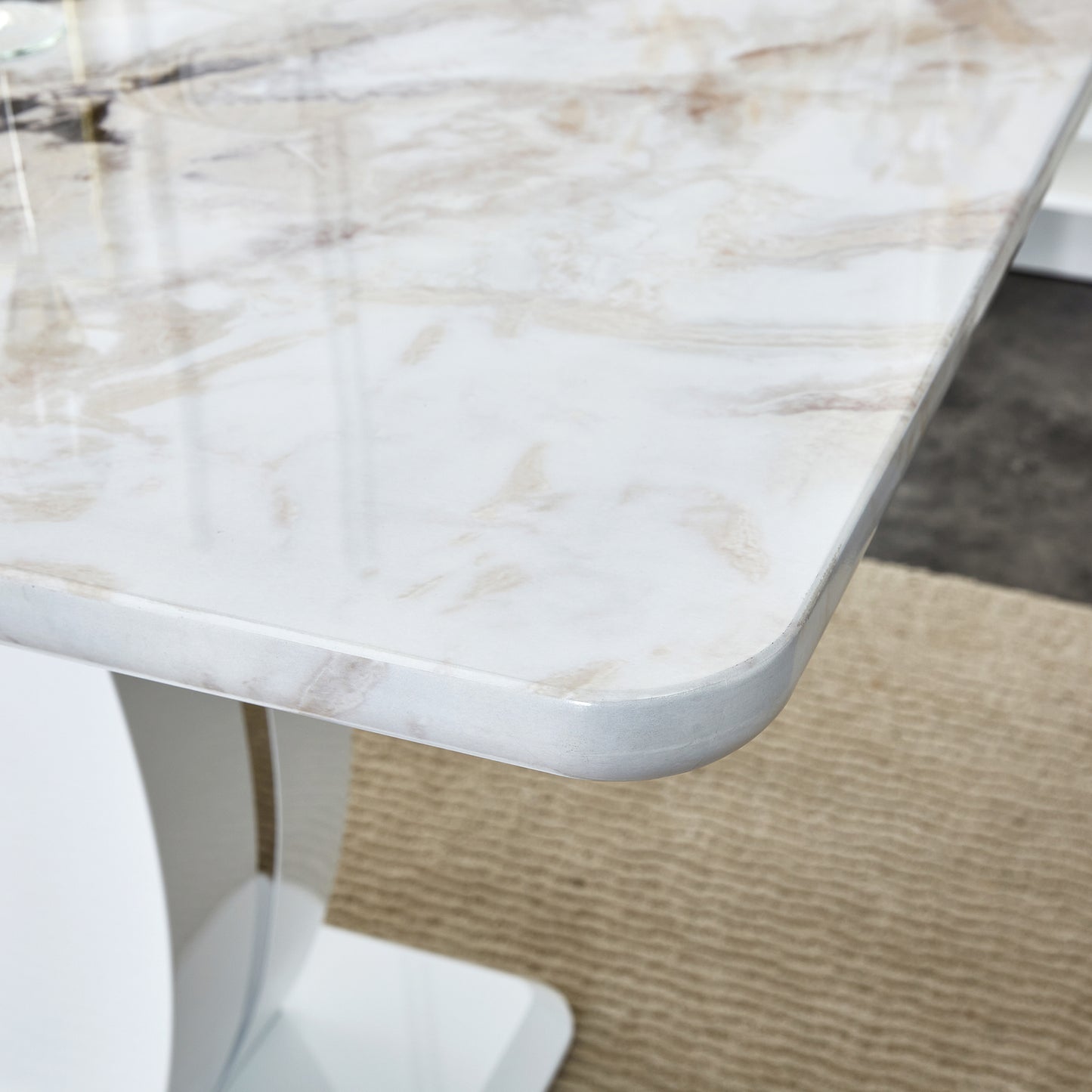 Melysen Modern Minimalist White Marble Patterned Dining Table, Bar Table. A Rectangular office Desk. Game Table. Table. Used In Restaurants, Living Rooms, Terraces, Kitchens 63"*37"* 36.2"