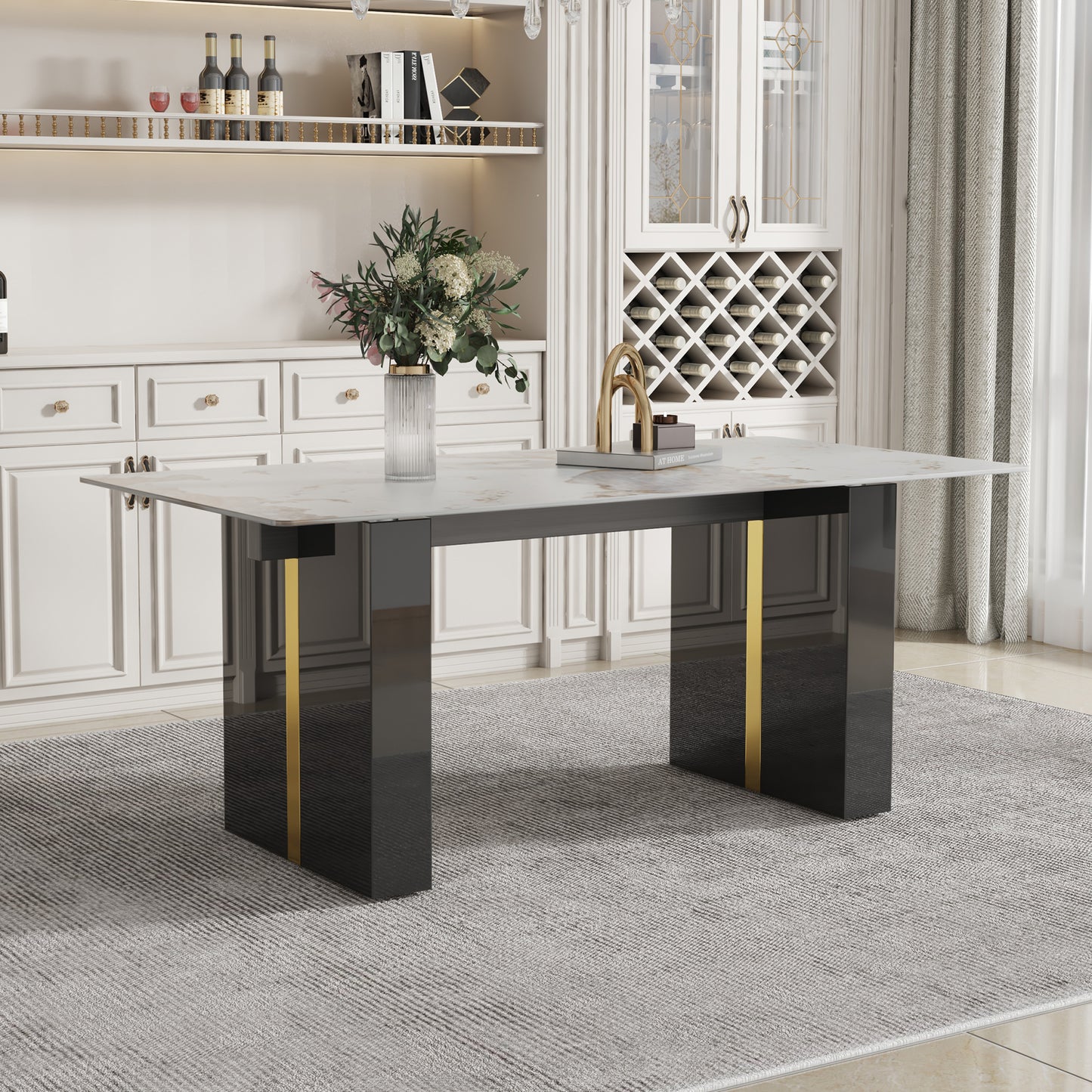 Melysen Large Modern Rectangular Table with 0.39 Inch Patterned Tabletop and Large Mdf Table Legs, Suitable For Kitchen, Dining Room, and Living Room 71"* 35.4" * 30"