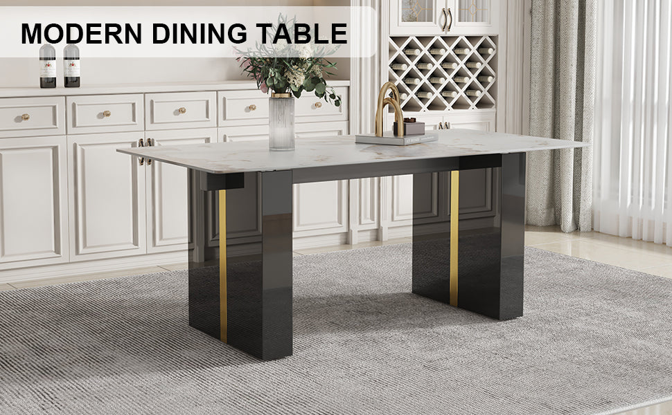 Melysen Large Modern Rectangular Table with 0.39 Inch Patterned Tabletop and Large Mdf Table Legs, Suitable For Kitchen, Dining Room, and Living Room 71"* 35.4" * 30"