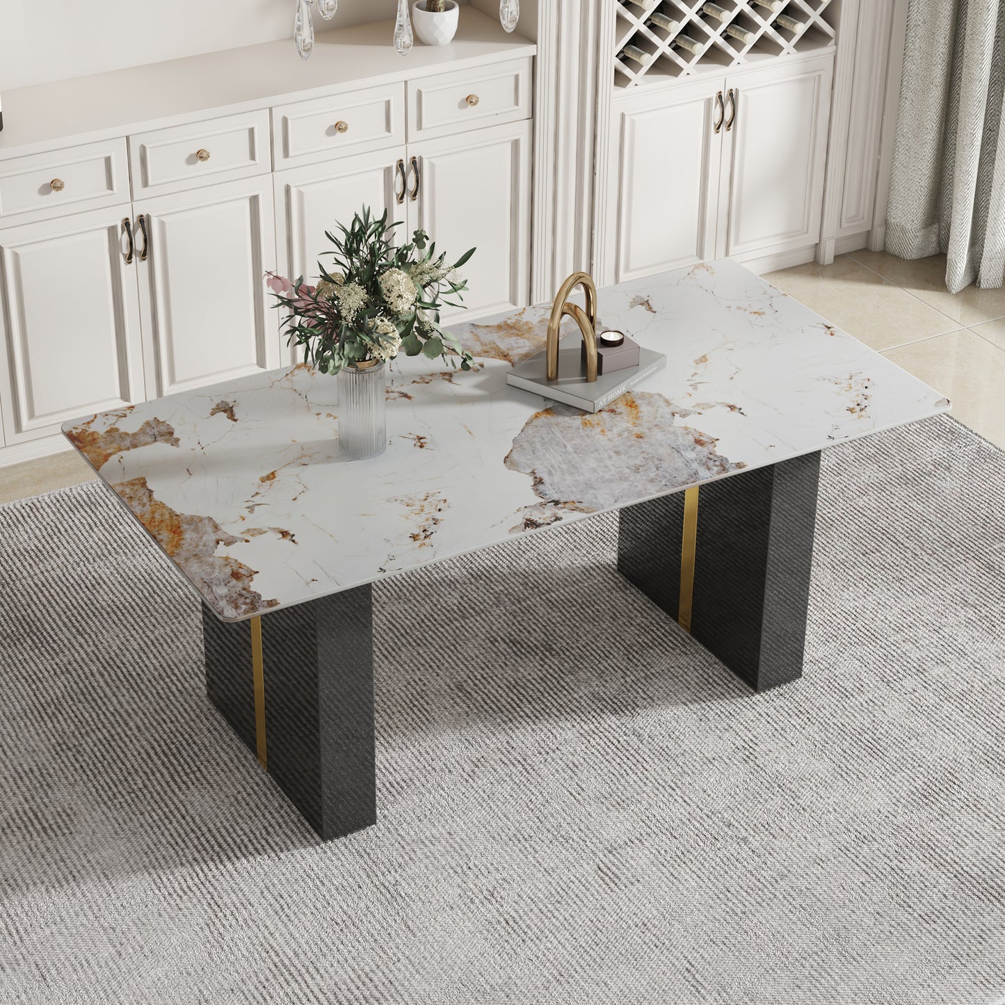 Melysen Large Modern Rectangular Table with 0.39 Inch Patterned Tabletop and Large Mdf Table Legs, Suitable For Kitchen, Dining Room, and Living Room 71"* 35.4" * 30"