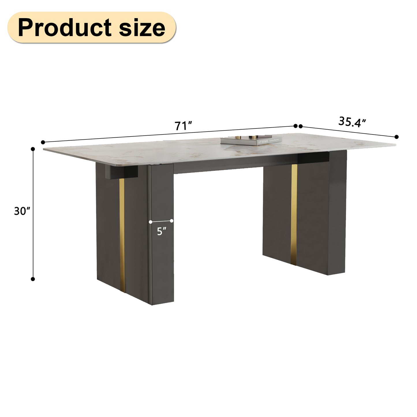 Melysen Large Modern Rectangular Table with 0.39 Inch Patterned Tabletop and Large Mdf Table Legs, Suitable For Kitchen, Dining Room, and Living Room 71"* 35.4" * 30"