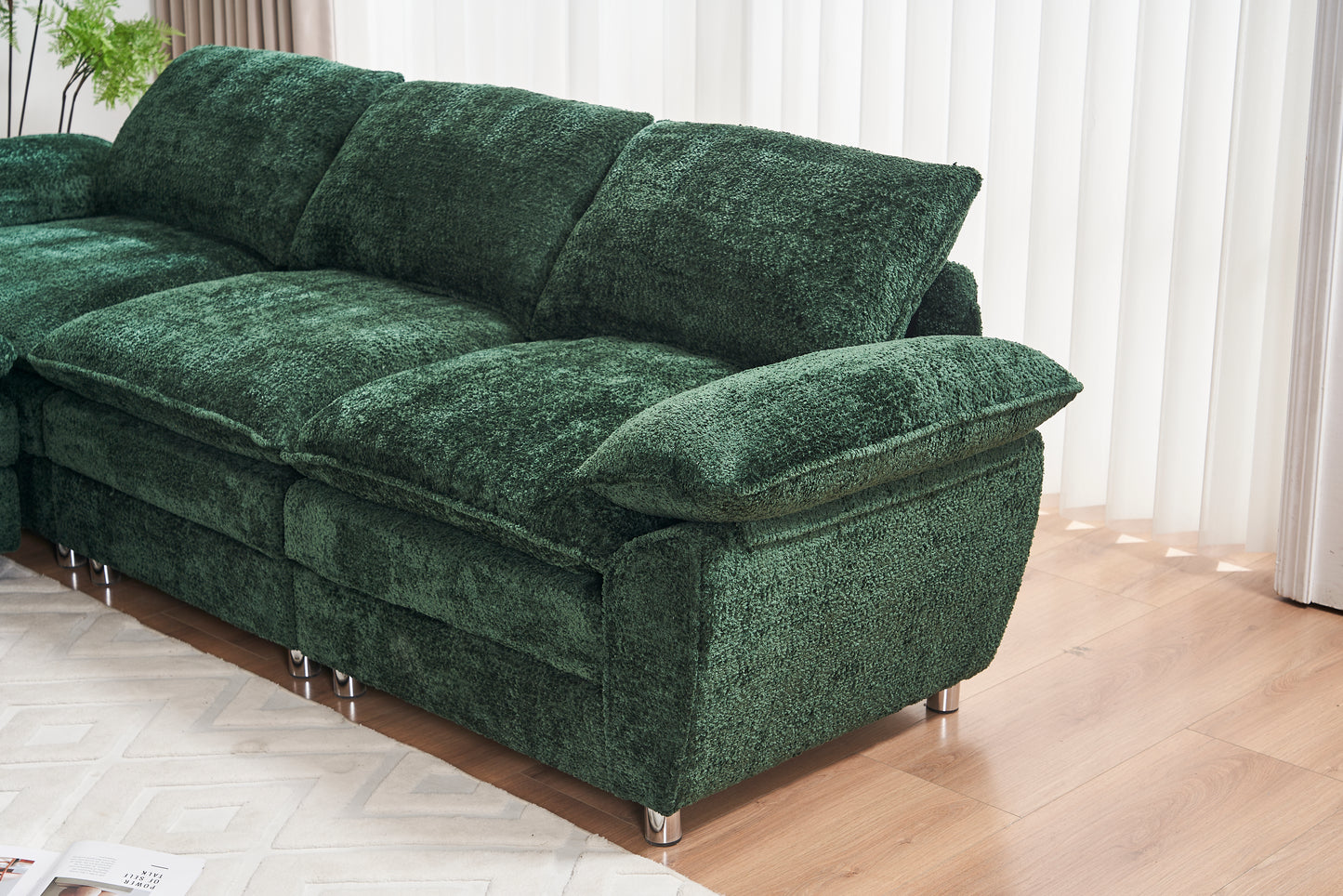 Melysen Modern Deep 3-Seat Sofa Couch with Ottoman, Polyester Sofa Sleeper Comfy Upholstered Furniture for Living Room, Apartment, Studio, Office, Green