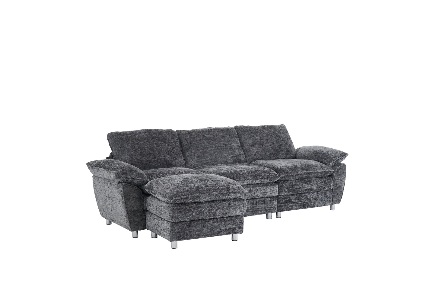 Melysen Modern Deep 3-Seat Sofa Couch with Ottoman, Polyester Sofa Sleeper Comfy Upholstered Furniture for Living Room, Apartment, Studio, Office,Dark Grey