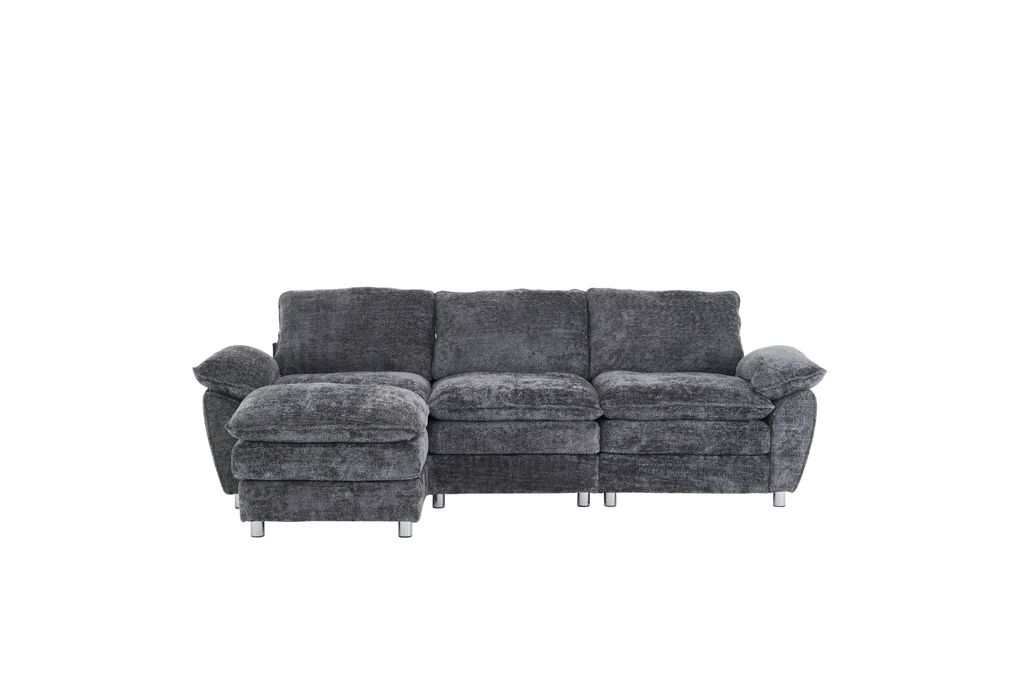 Melysen Modern Deep 3-Seat Sofa Couch with Ottoman, Polyester Sofa Sleeper Comfy Upholstered Furniture for Living Room, Apartment, Studio, Office,Dark Grey