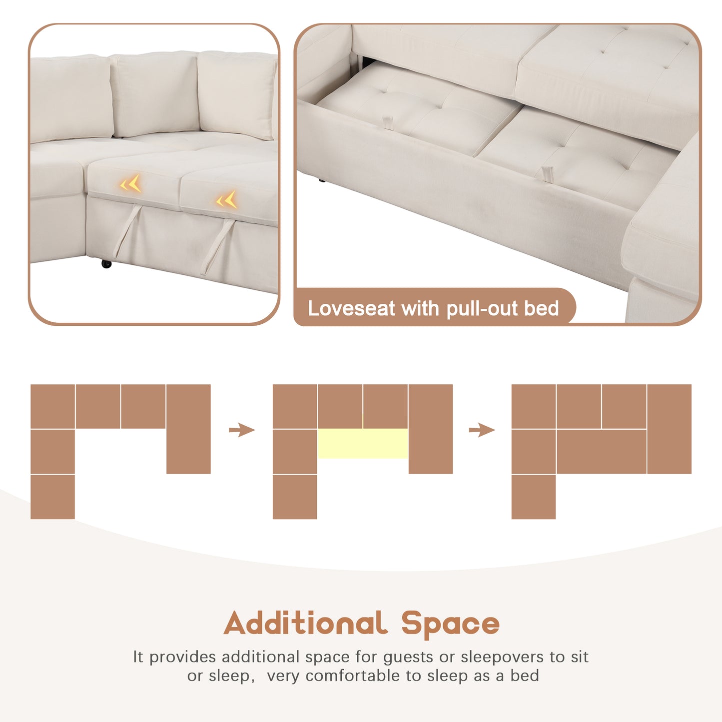 Melysen Sectional Sleeper Sofa with Pull-out Bed and Lounge Chair£¬USB and Type-C Interfaces£¬Suitable for Living Room£¬Office£¬and Spacious Spaces