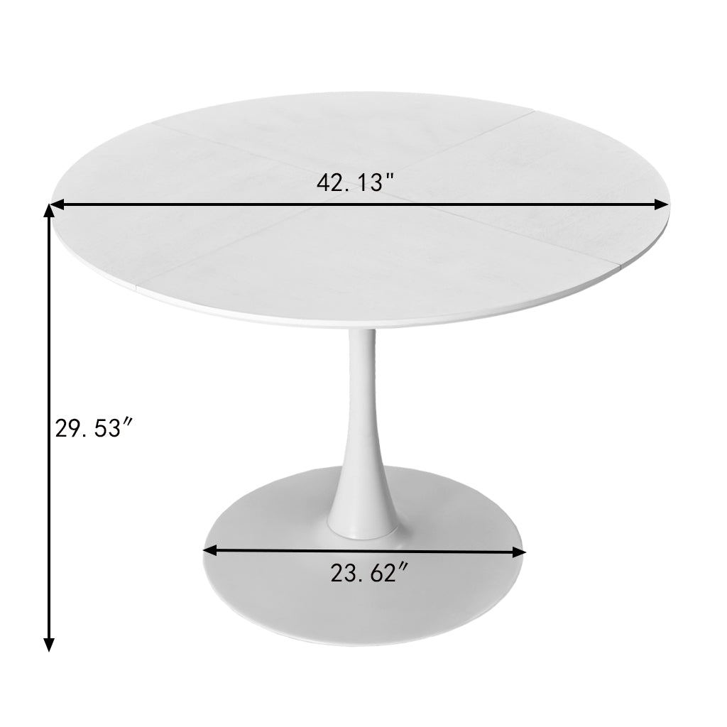 Melysen 42.13"Modern Round Dining Table,Four Patchwork Tabletops with White Solid Wood Veneer Table Top,Metal Base Dining Table, End Table Leisure Coffee Table