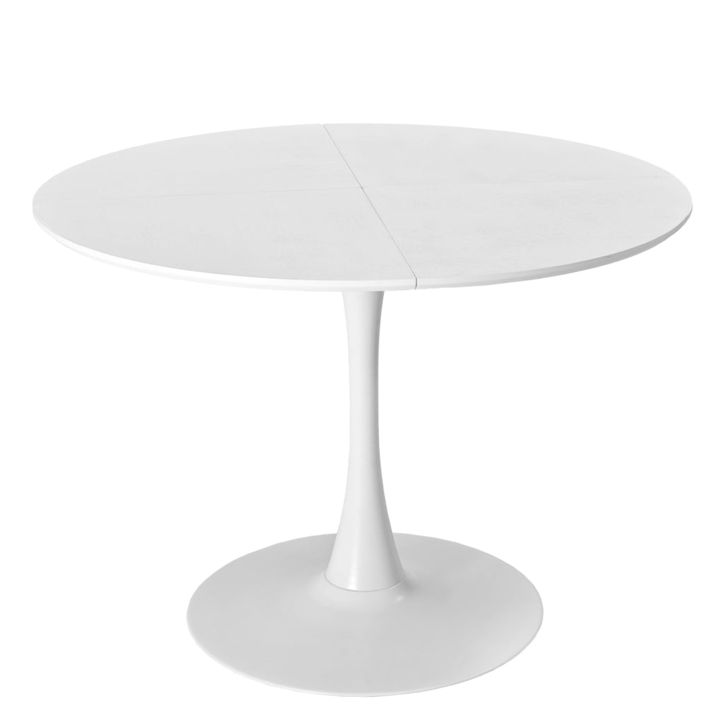 Melysen 42.13"Modern Round Dining Table,Four Patchwork Tabletops with White Solid Wood Veneer Table Top,Metal Base Dining Table, End Table Leisure Coffee Table