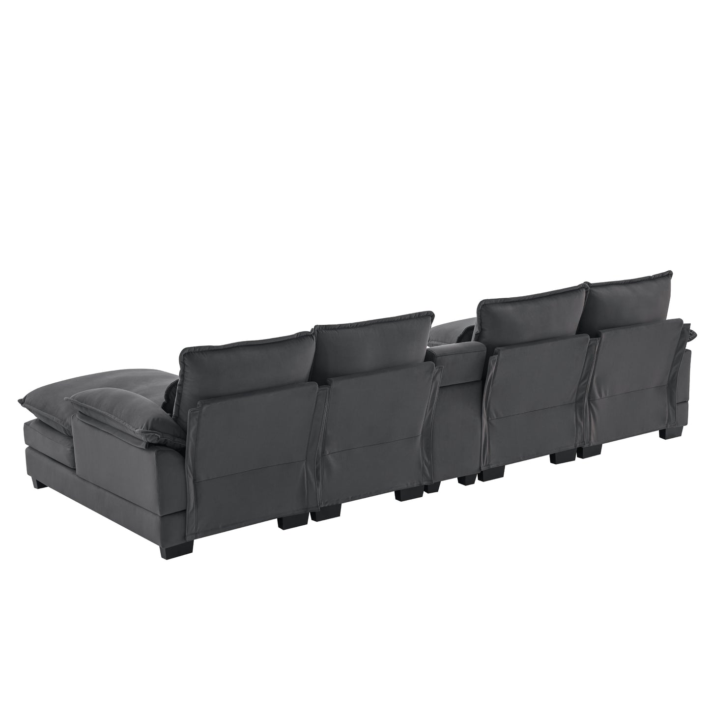 Melysen 123*55" Modern U-shaped Sofa with Console ,Cupholders and USB Ports ,6-seat Upholstered Symmetrical Indoor Furniture ,Gray