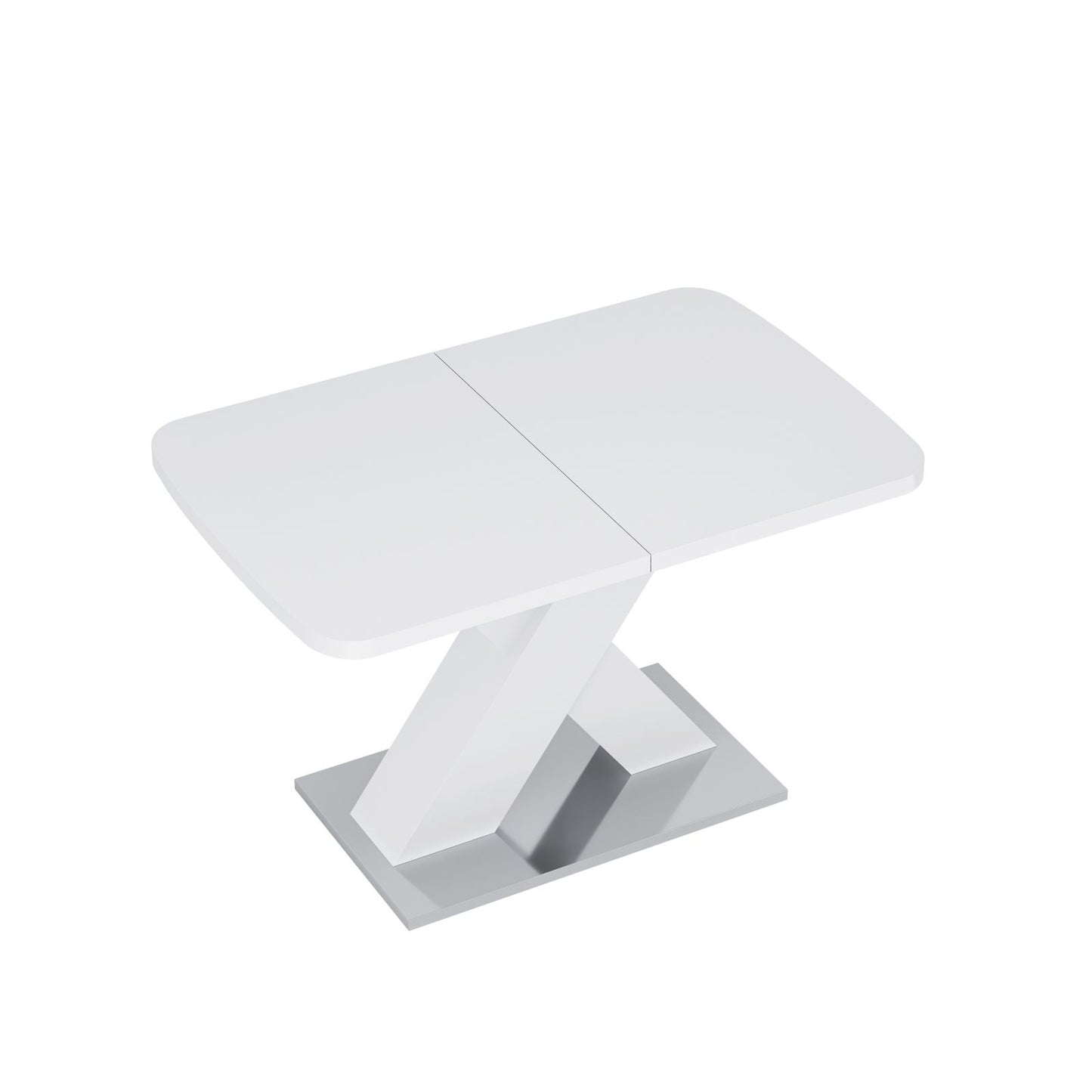 Melysen Modern Square Dining Table, Stretchable, White Table Top and MDF X Shape Table Leg with Metal Base