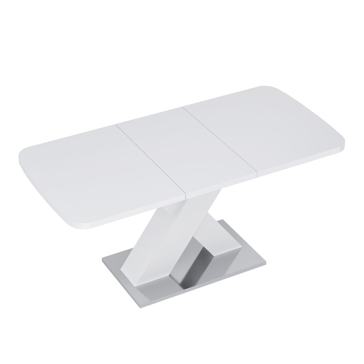 Melysen Modern Square Dining Table, Stretchable, White Table Top and MDF X Shape Table Leg with Metal Base