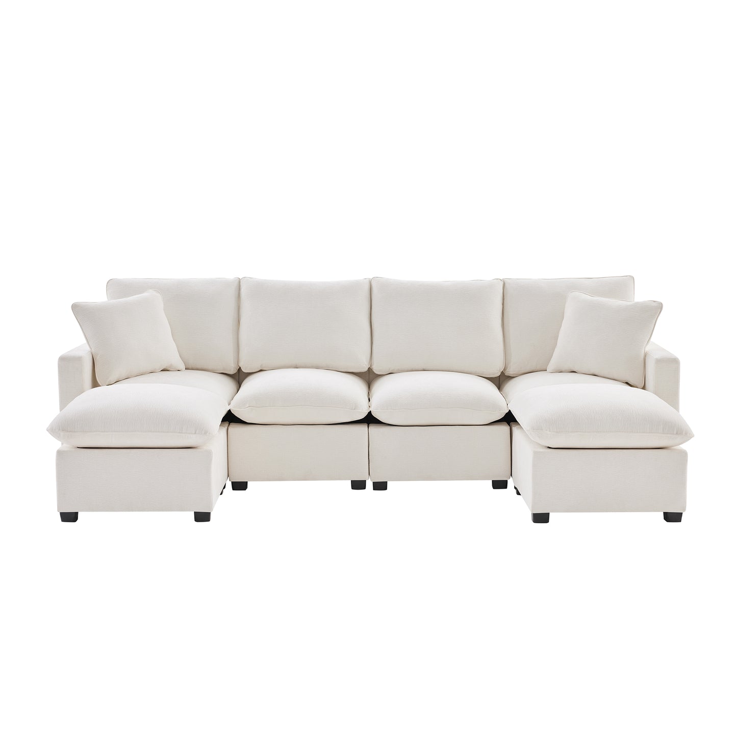 Melysen 110*57" Modern U Shape Modular Sofa , 6 Seat Chenille Sectional Couch Set with 2 Pillows Included ,White