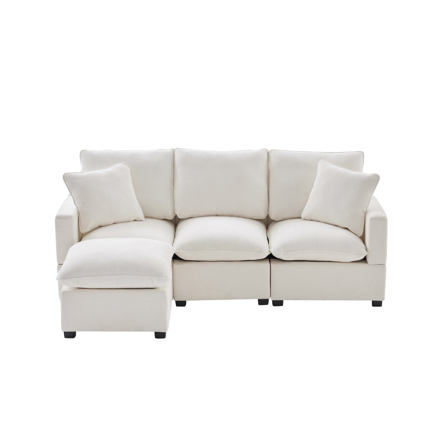 Melysen 84*57" Modern Modular Sofa , 4 Seat Chenille Sectional Couch Set with 2 Pillows Included ,White