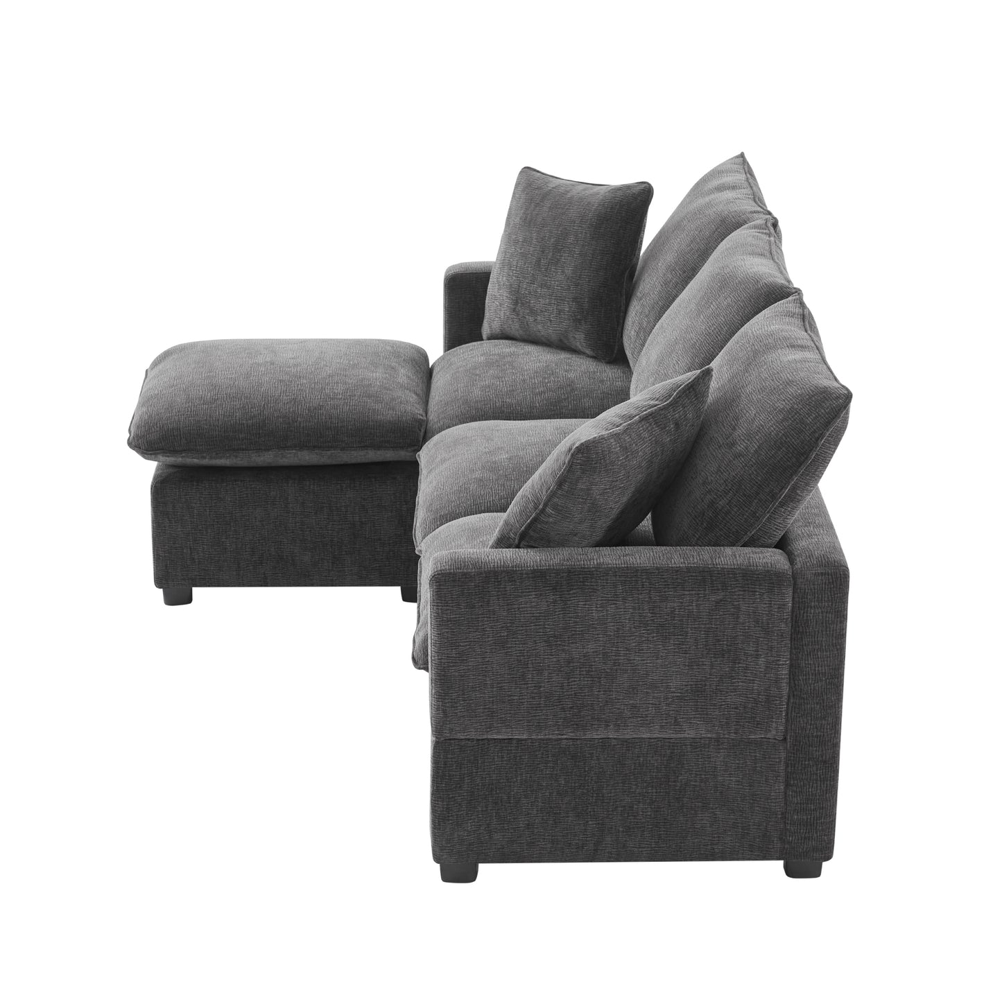 Melysen 84*57" Modern Modular Sofa , 4 Seat Chenille Sectional Couch Set with 2 Pillows Included ,Black+Grey