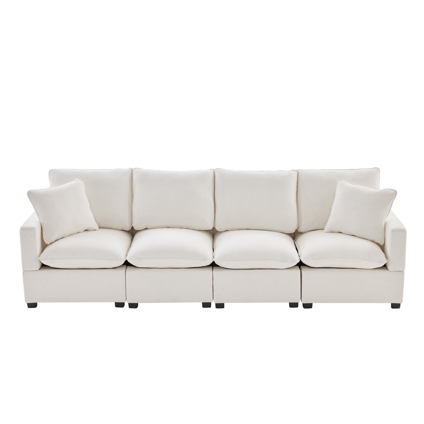 Melysen 110*29" Modern Modular Sofa , 4 Seat Chenille Sectional Couch Set with 2 Pillows Included , Freely Combinable Indoor Funiture ,White