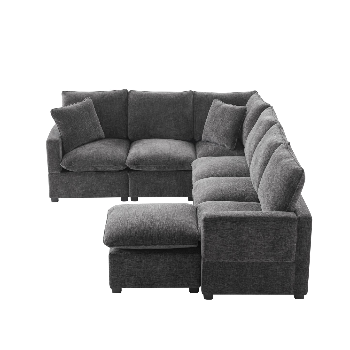 Melysen 110*84" Modern U Shape Modular Sofa , 7 Seat Chenille Sectional Couch Set with 2 Pillows Included ,Black+Grey