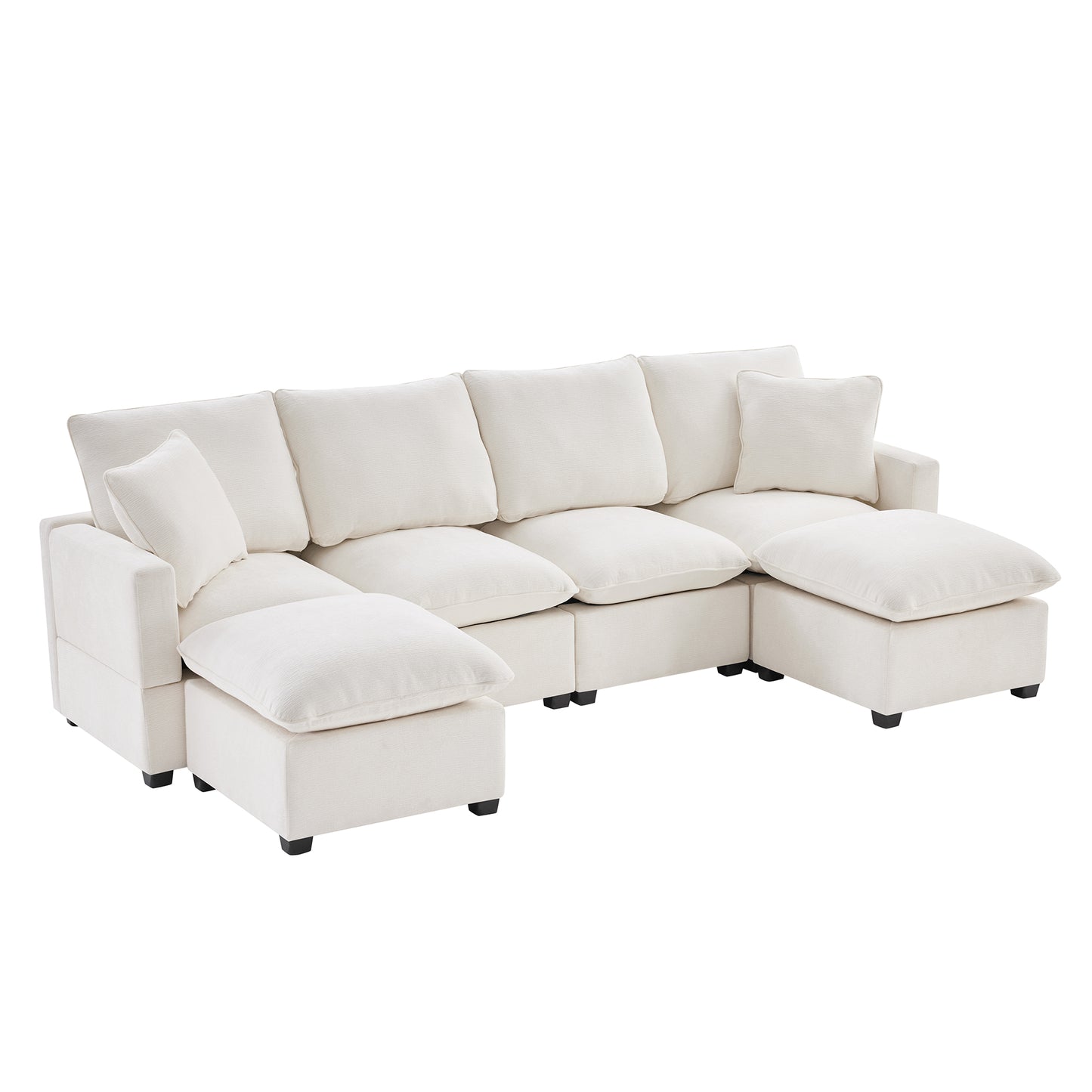 Melysen 110*57" Modern U Shape Modular Sofa , 6 Seat Chenille Sectional Couch Set with 2 Pillows Included ,White