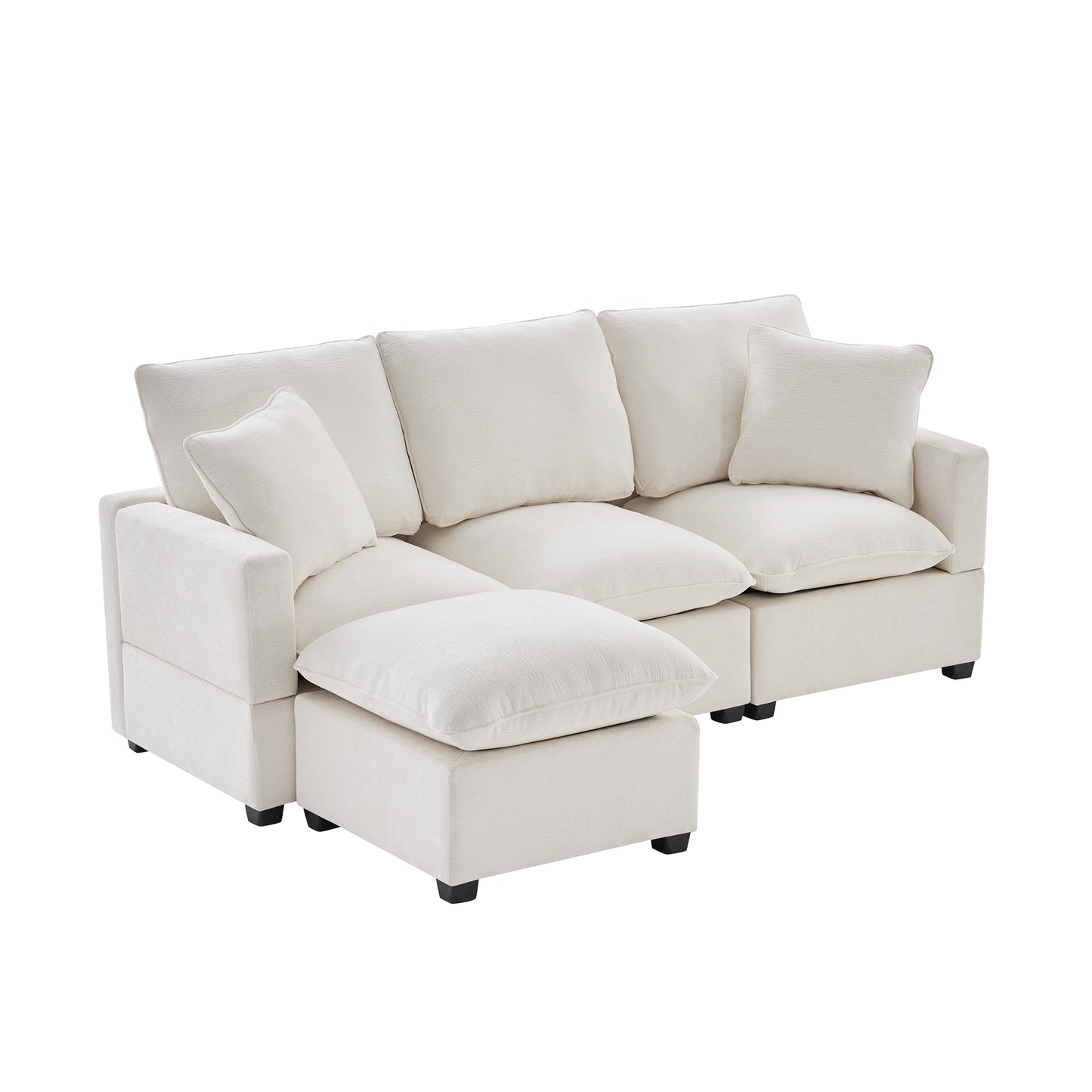 Melysen 84*57" Modern Modular Sofa , 4 Seat Chenille Sectional Couch Set with 2 Pillows Included ,White