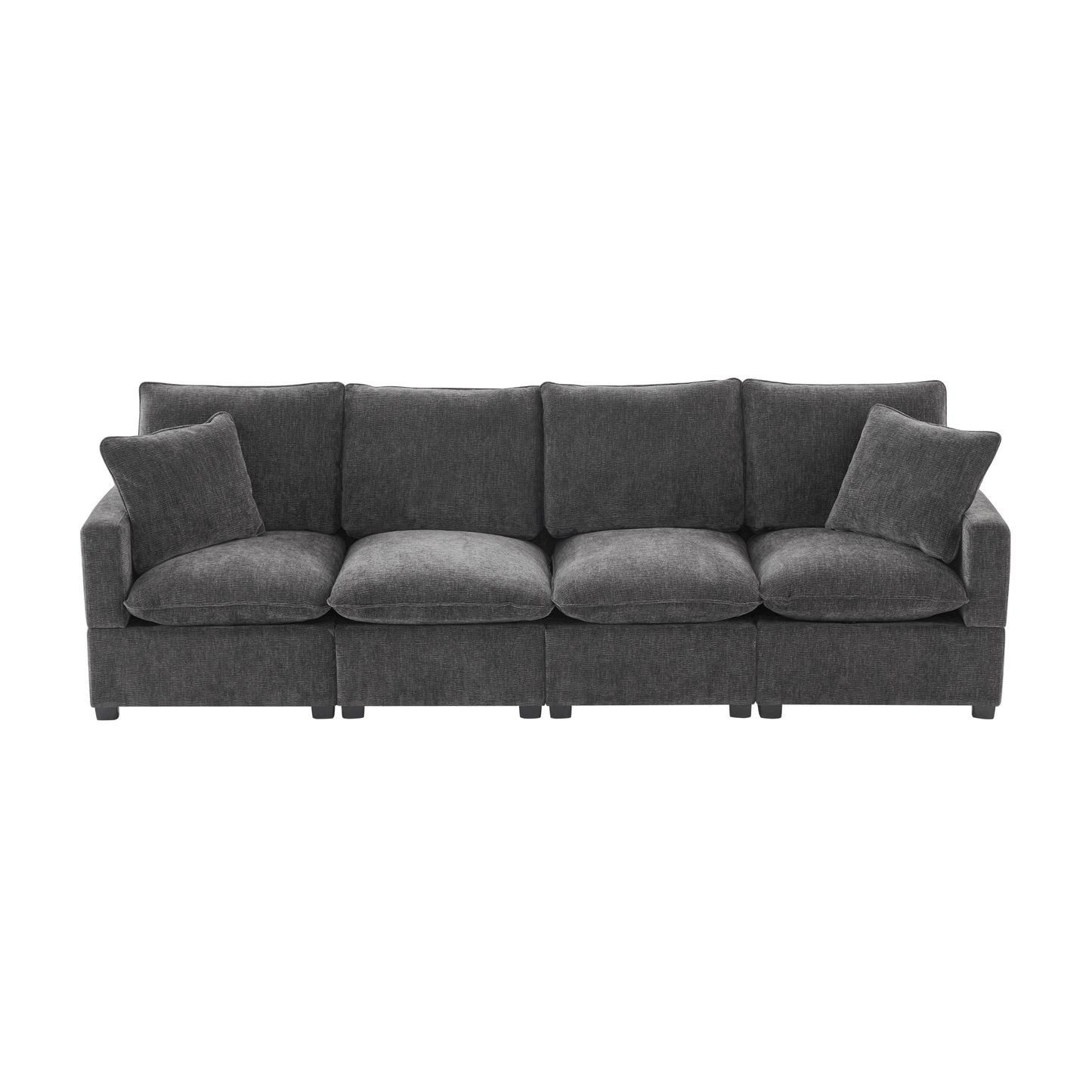 Melysen 110*29" Modern Modular Sofa , 4 Seat Chenille Sectional Couch Set with 2 Pillows Included , Freely Combinable Indoor Funiture ,Black+Grey