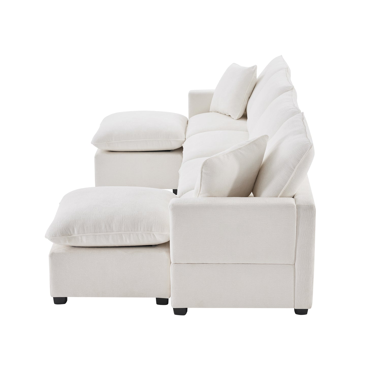 Melysen 110*57" Modern U Shape Modular Sofa , 6 Seat Chenille Sectional Couch Set with 2 Pillows Included ,White