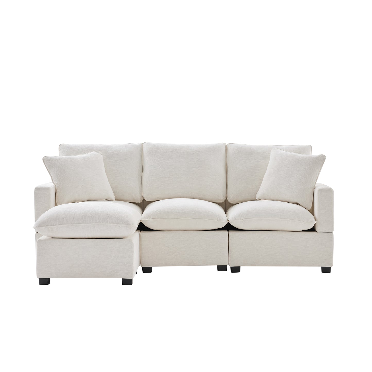 Melysen 84*57" Modern Modular Sofa , 4 Seat Chenille Sectional Couch Set with 2 Pillows Included ,White