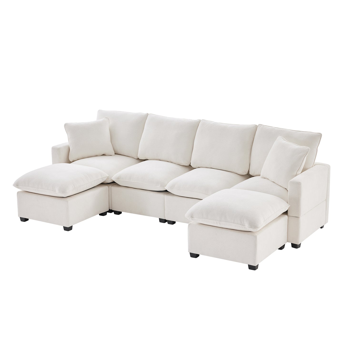 Melysen 110*57" Modern U Shape Modular Sofa , 6 Seat Chenille Sectional Couch Set with 2 Pillows Included ,White