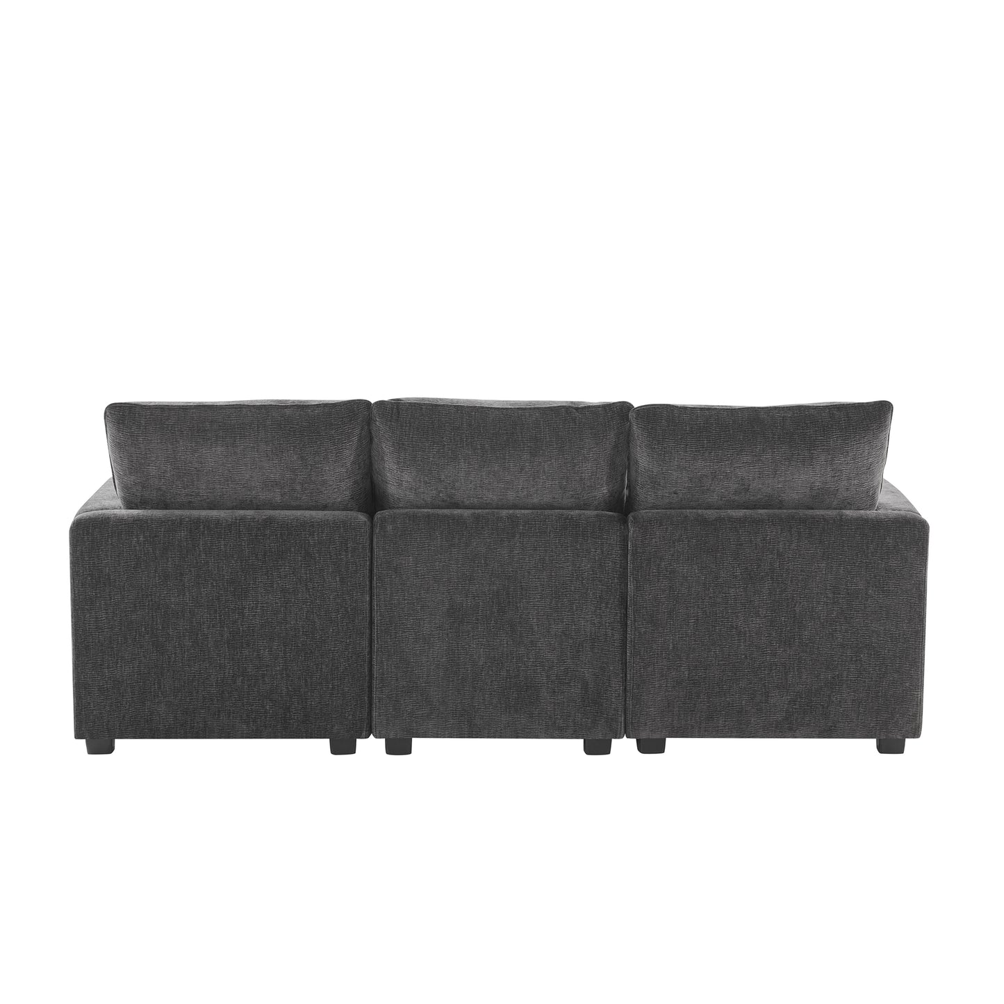 Melysen 84*57" Modern Modular Sofa , 4 Seat Chenille Sectional Couch Set with 2 Pillows Included ,Black+Grey