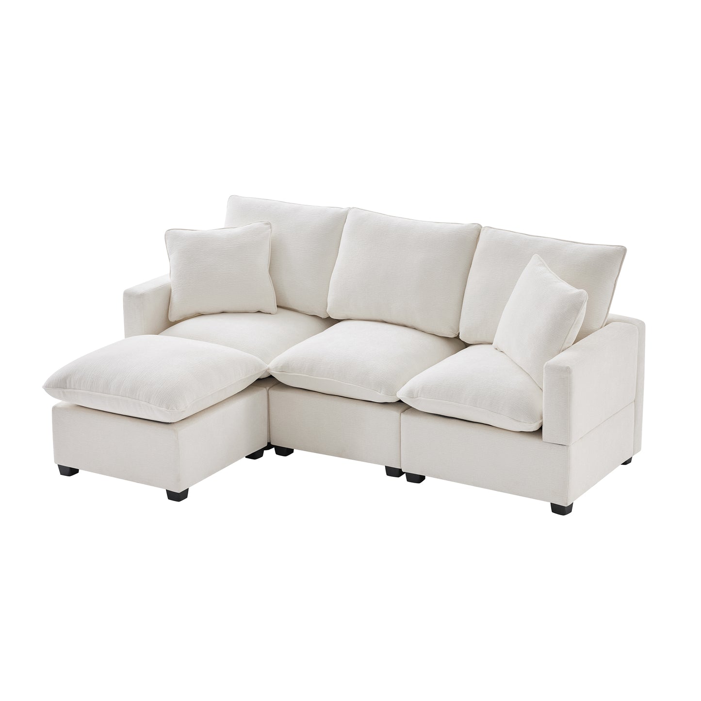 Melysen 84*57" Modern Modular Sofa , 4 Seat Chenille Sectional Couch Set with 2 Pillows Included ,White