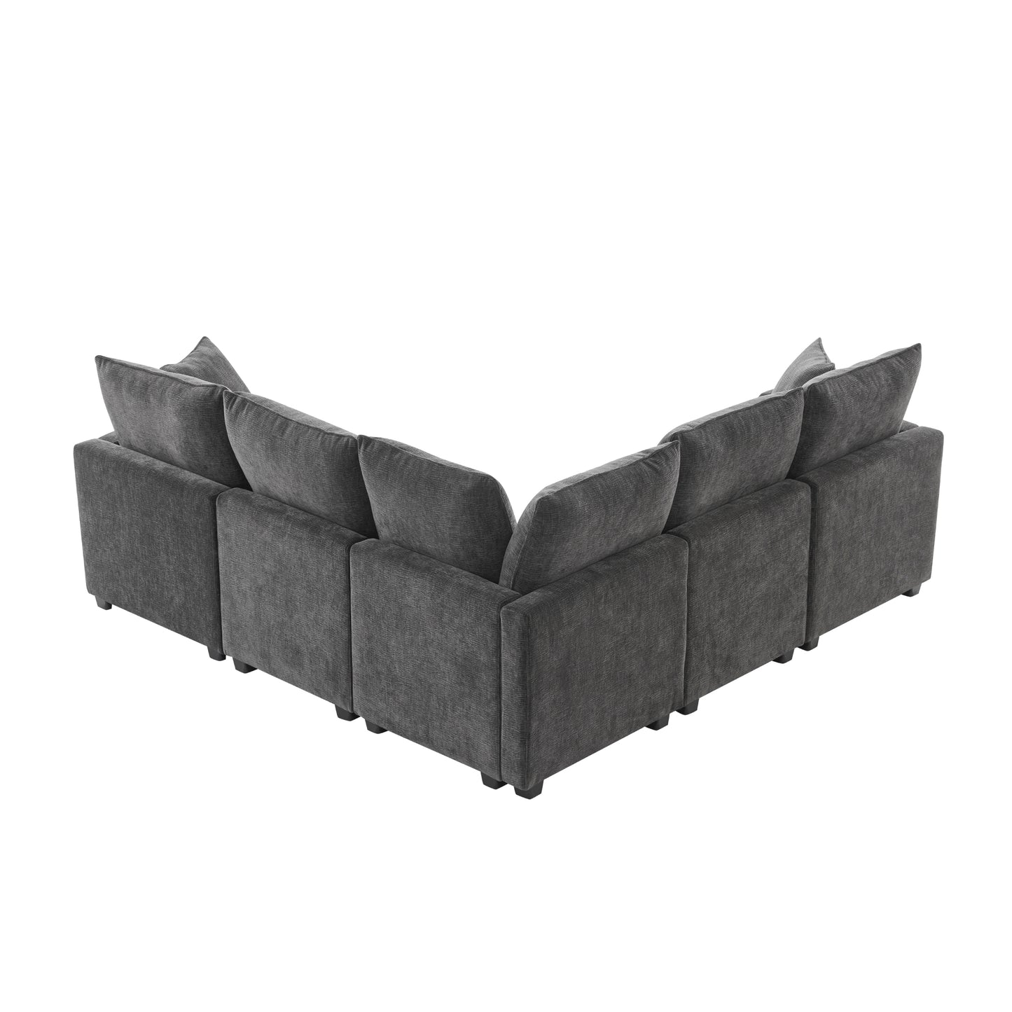 Melysen 84*84" Modern L Shape Modular Sofa , 5 Seat Chenille Sectional Couch Set with 2 Pillows Included ,Black+Grey