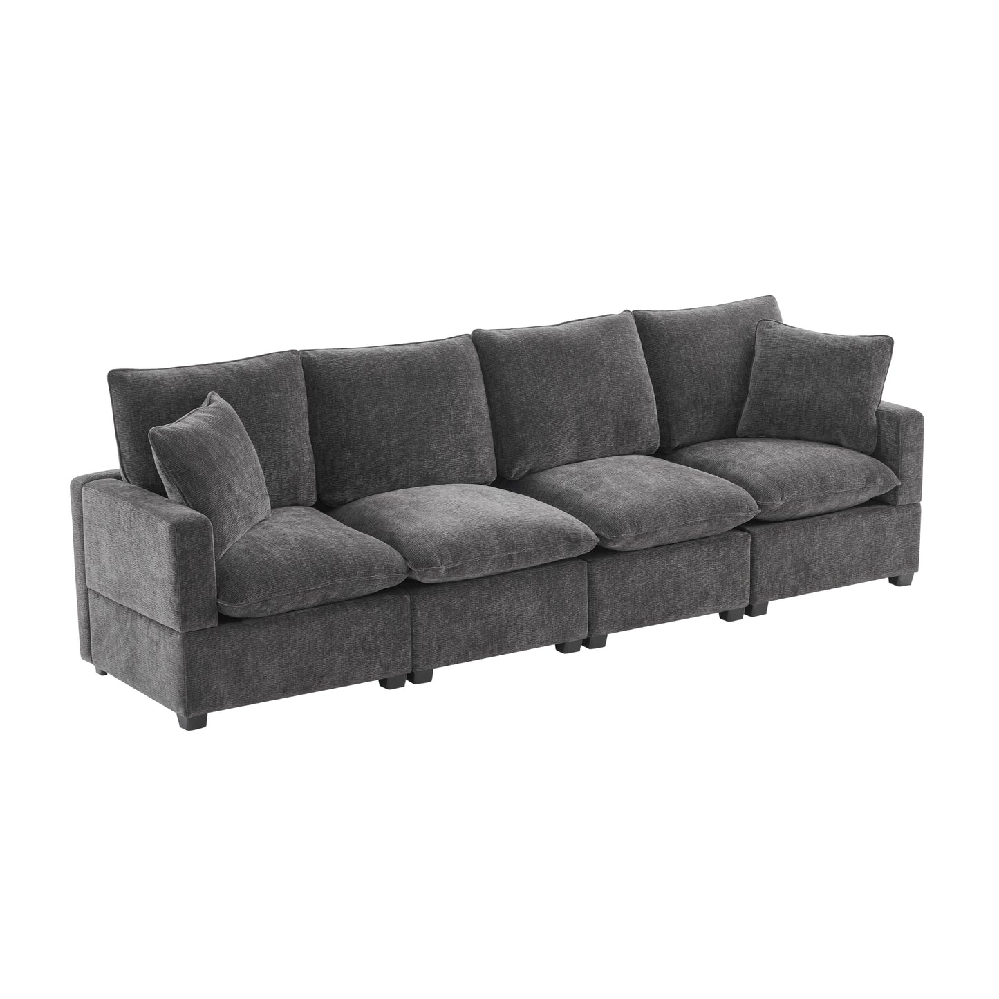 Melysen 110*29" Modern Modular Sofa , 4 Seat Chenille Sectional Couch Set with 2 Pillows Included , Freely Combinable Indoor Funiture ,Black+Grey