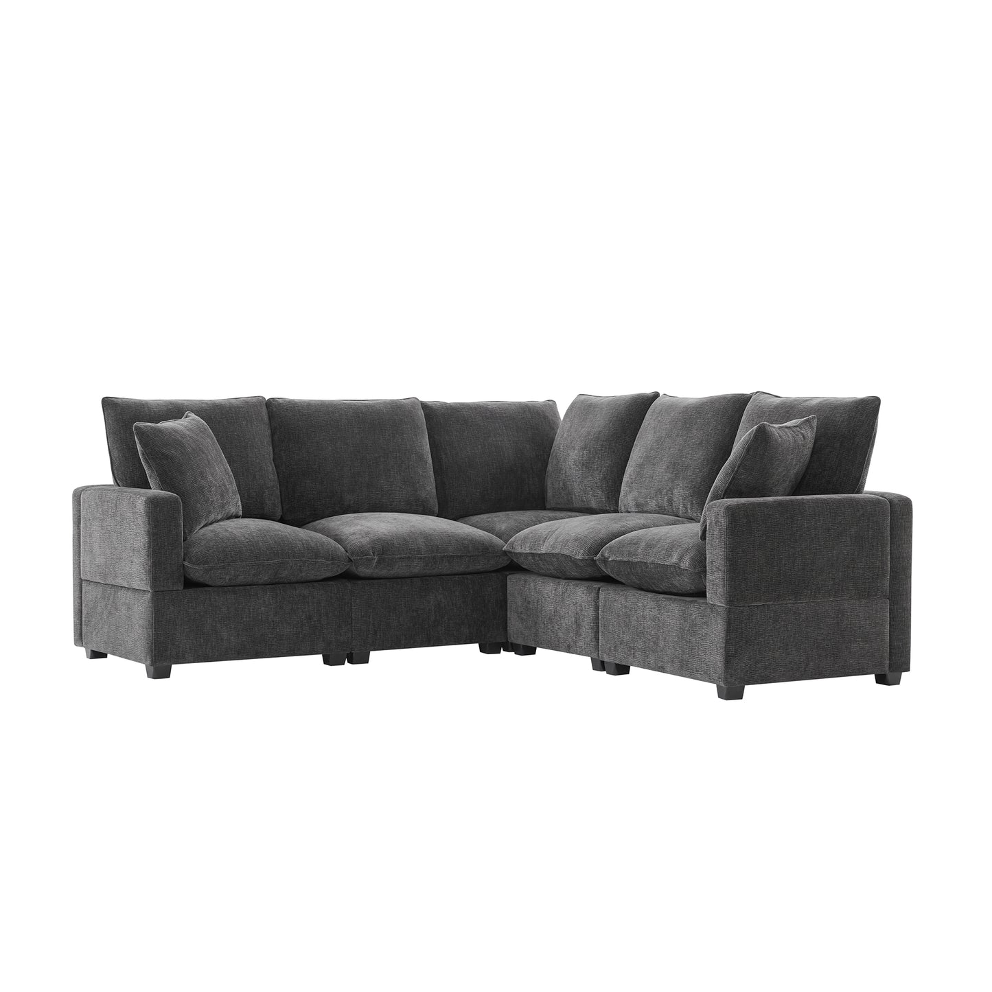 Melysen 84*84" Modern L Shape Modular Sofa , 5 Seat Chenille Sectional Couch Set with 2 Pillows Included ,Black+Grey