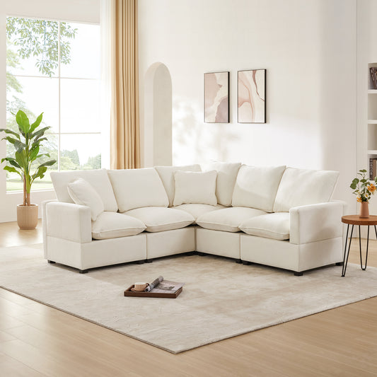 Melysen 84*84" Modern L Shape Modular Sofa , 5 Seat Chenille Sectional Couch Set with 2 Pillows Included ,White