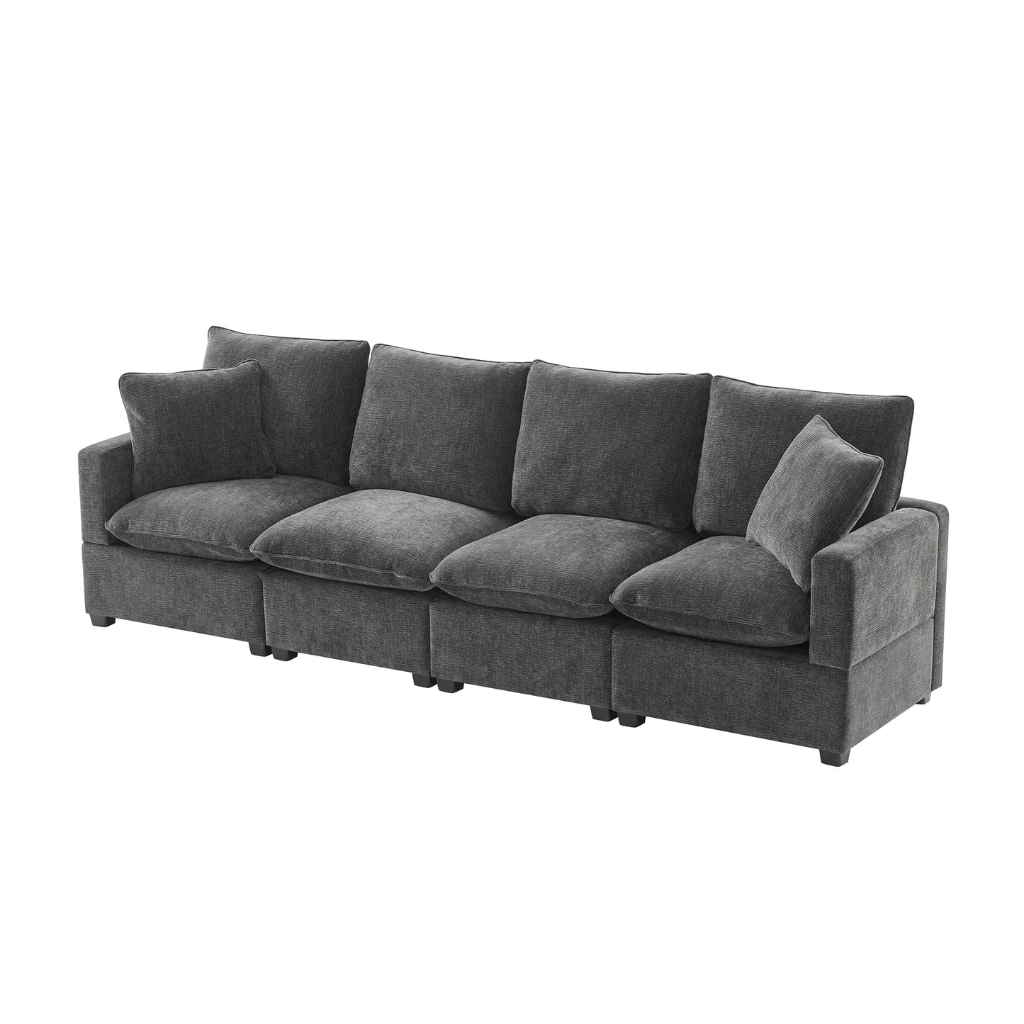 Melysen 110*29" Modern Modular Sofa , 4 Seat Chenille Sectional Couch Set with 2 Pillows Included , Freely Combinable Indoor Funiture ,Black+Grey