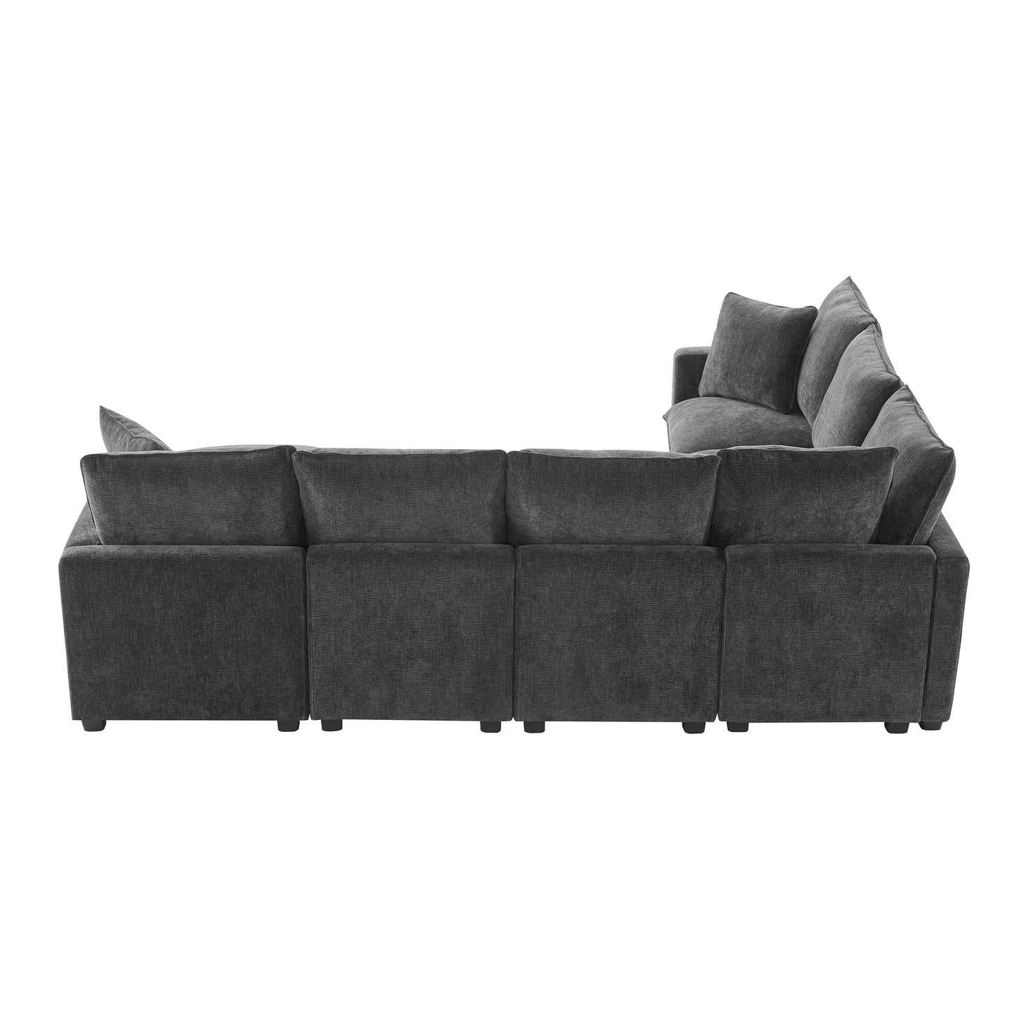 Melysen 110*84" Modern U Shape Modular Sofa , 7 Seat Chenille Sectional Couch Set with 2 Pillows Included ,Black+Grey