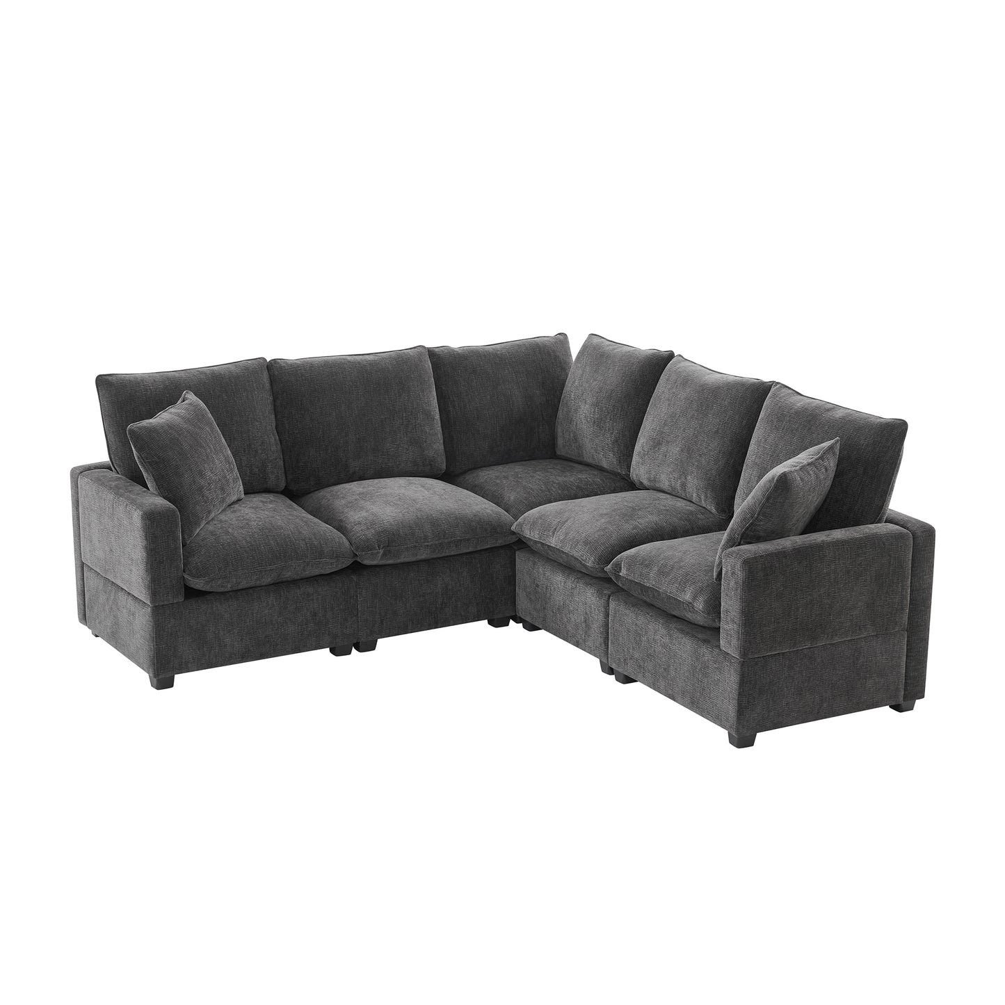 Melysen 84*84" Modern L Shape Modular Sofa , 5 Seat Chenille Sectional Couch Set with 2 Pillows Included ,Black+Grey