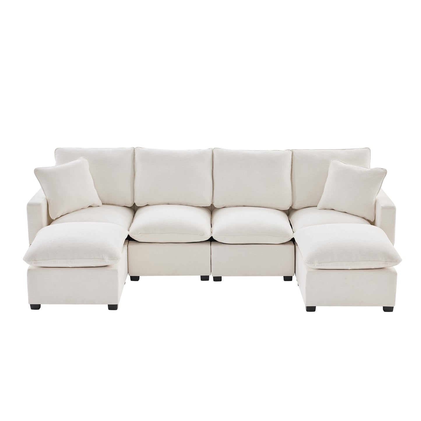 Melysen 110*57" Modern U Shape Modular Sofa , 6 Seat Chenille Sectional Couch Set with 2 Pillows Included ,White