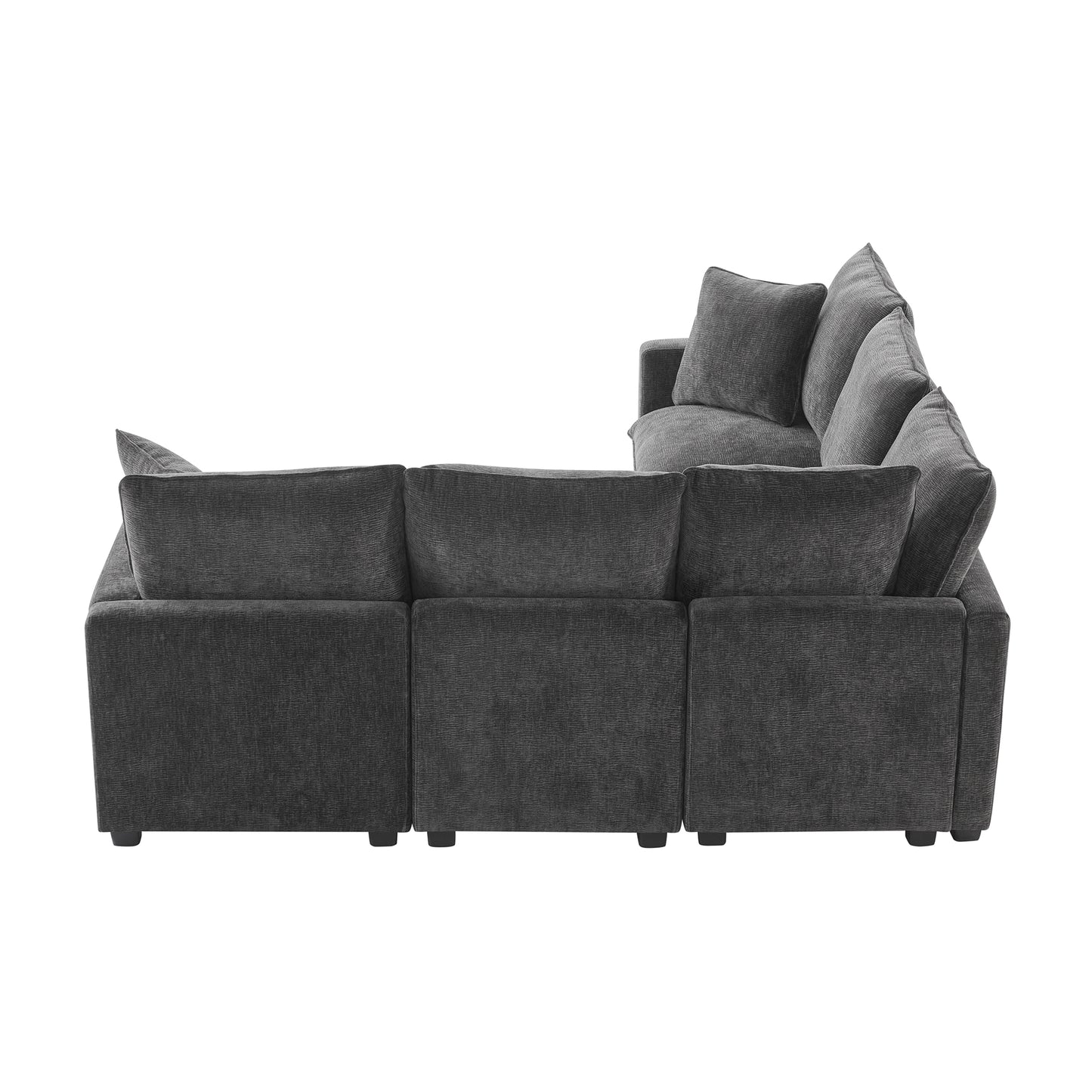 Melysen 84*84" Modern L Shape Modular Sofa , 5 Seat Chenille Sectional Couch Set with 2 Pillows Included ,Black+Grey