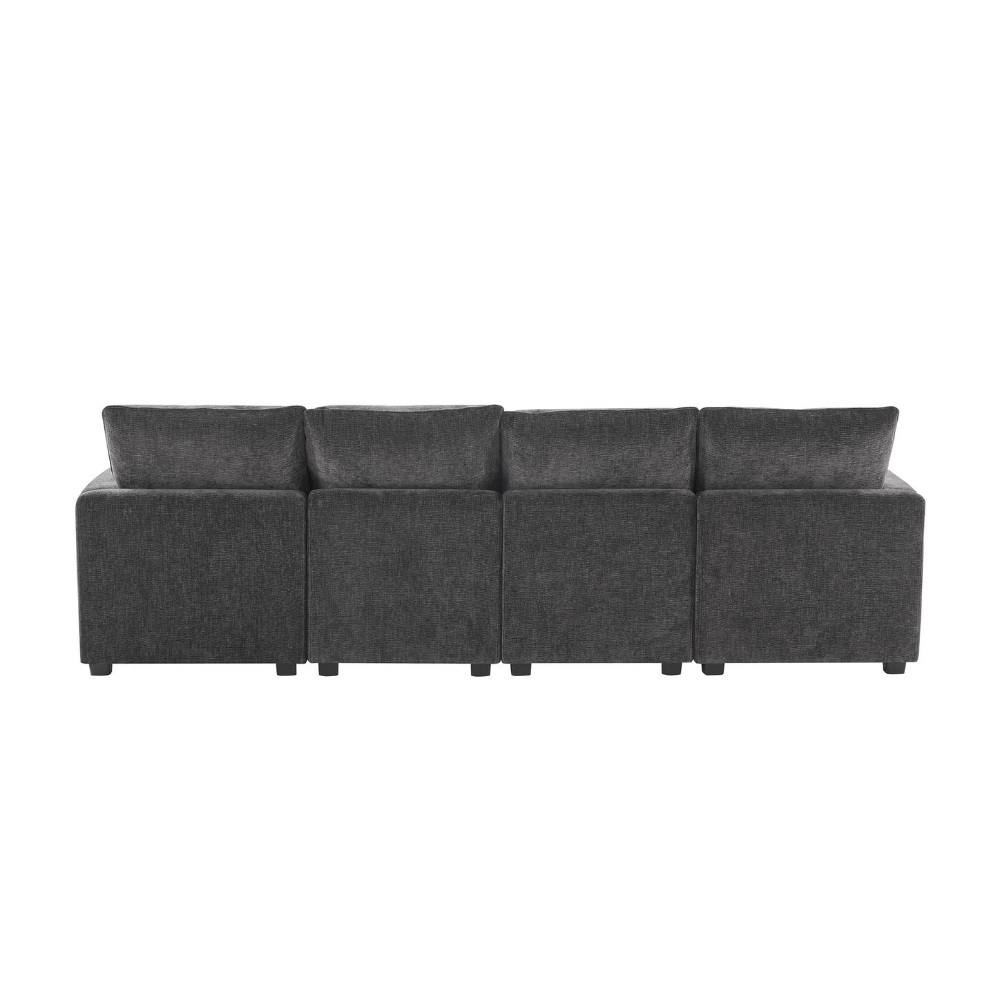 Melysen 110*29" Modern Modular Sofa , 4 Seat Chenille Sectional Couch Set with 2 Pillows Included , Freely Combinable Indoor Funiture ,Black+Grey