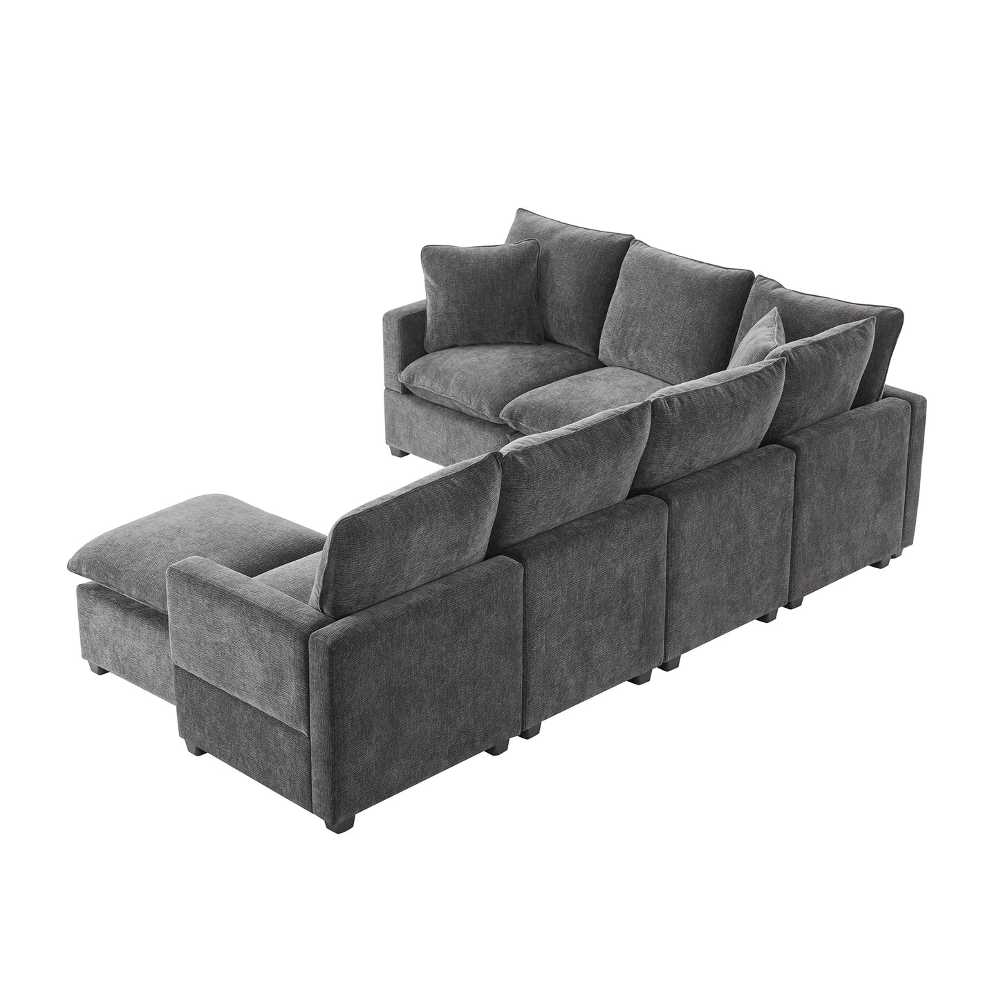 Melysen 110*84" Modern U Shape Modular Sofa , 7 Seat Chenille Sectional Couch Set with 2 Pillows Included ,Black+Grey