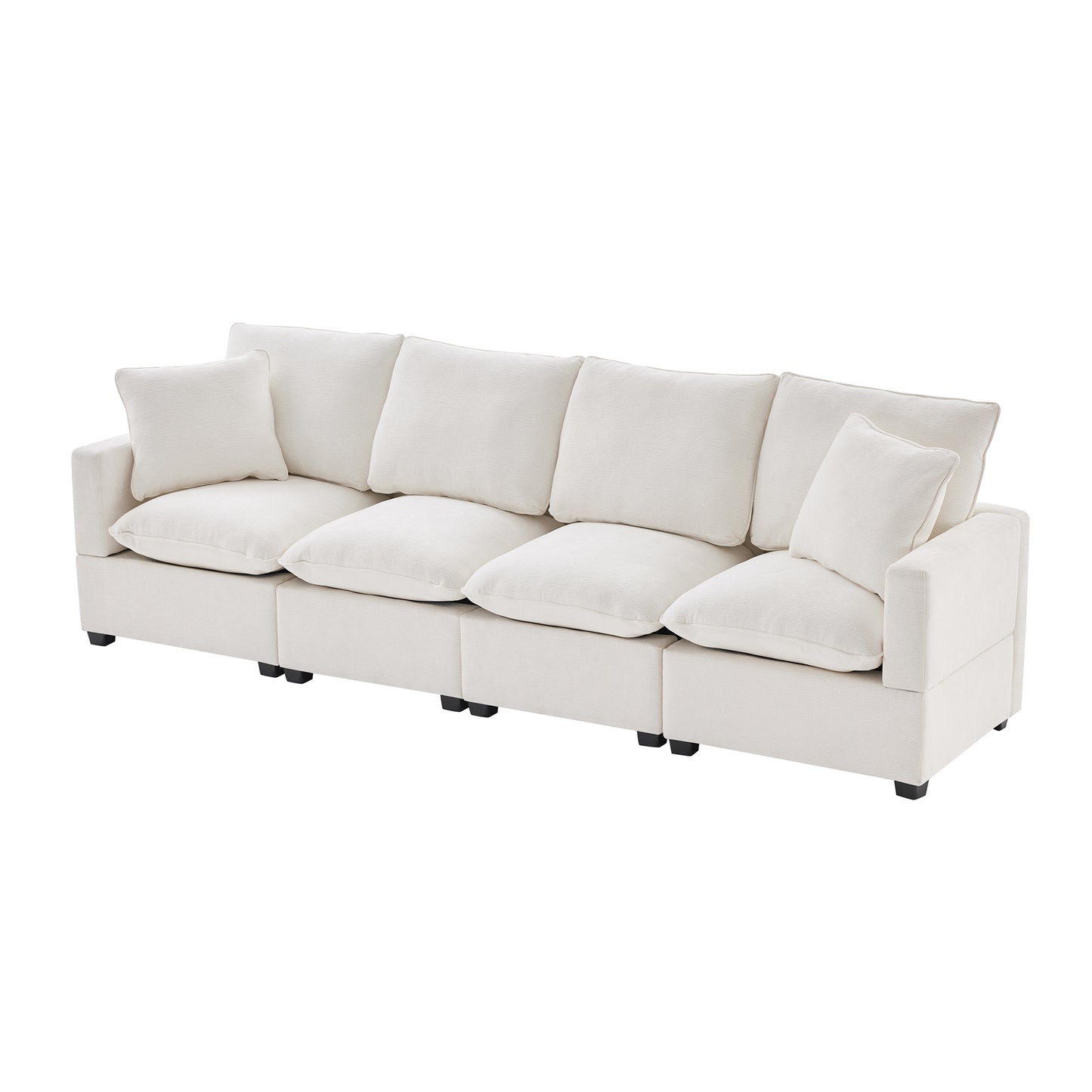 Melysen 110*29" Modern Modular Sofa , 4 Seat Chenille Sectional Couch Set with 2 Pillows Included , Freely Combinable Indoor Funiture ,White