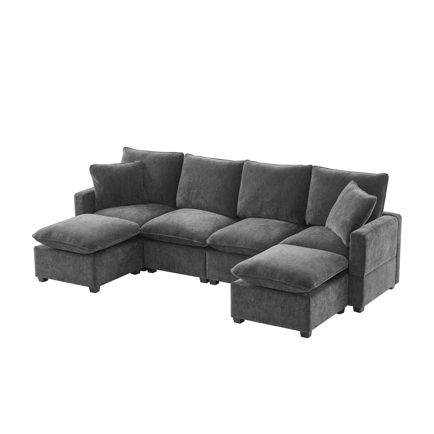 Melysen 110*57" Modern U Shape Modular Sofa , 6 Seat Chenille Sectional Couch Set with 2 Pillows Included ,Black+Grey