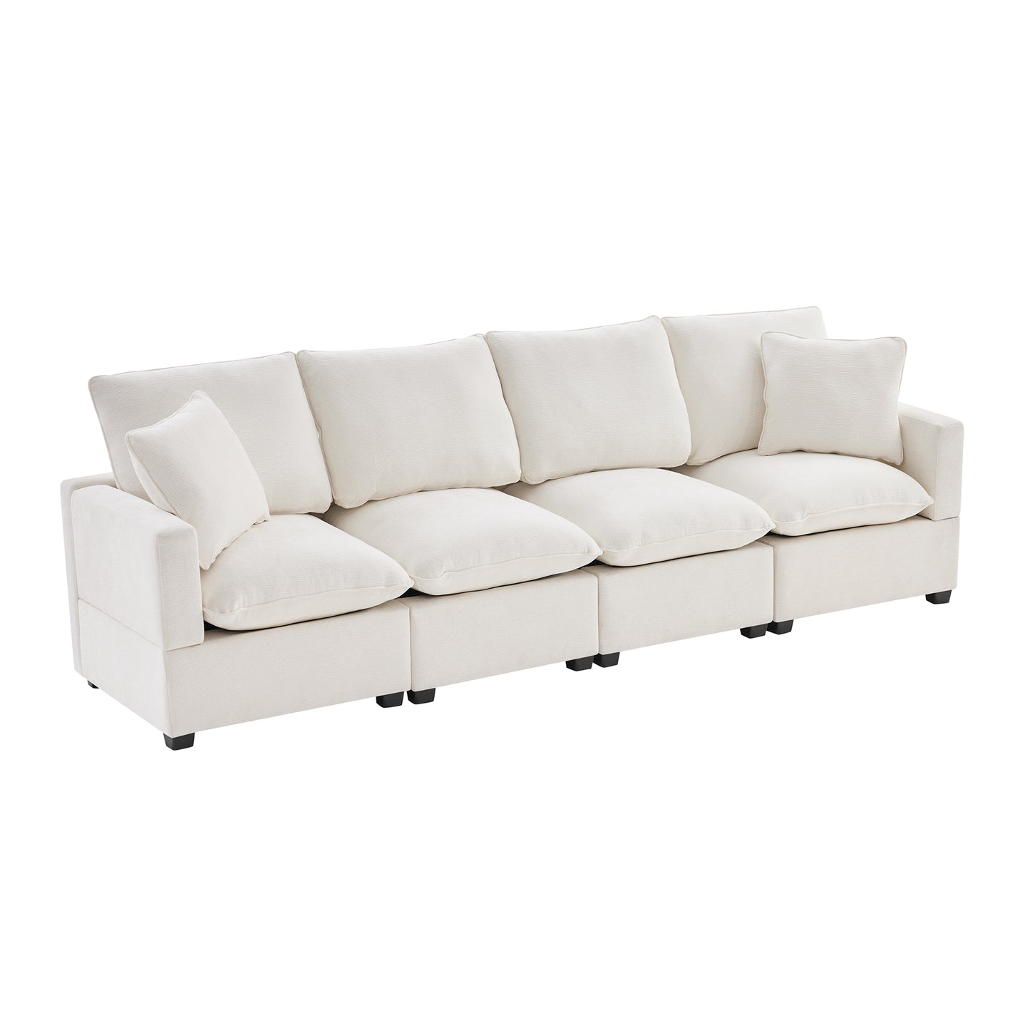 Melysen 110*29" Modern Modular Sofa , 4 Seat Chenille Sectional Couch Set with 2 Pillows Included , Freely Combinable Indoor Funiture ,White