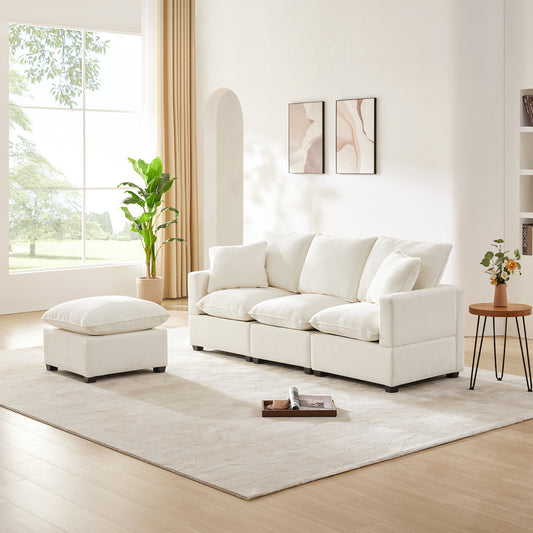 Melysen 84*57" Modern Modular Sofa , 4 Seat Chenille Sectional Couch Set with 2 Pillows Included ,White